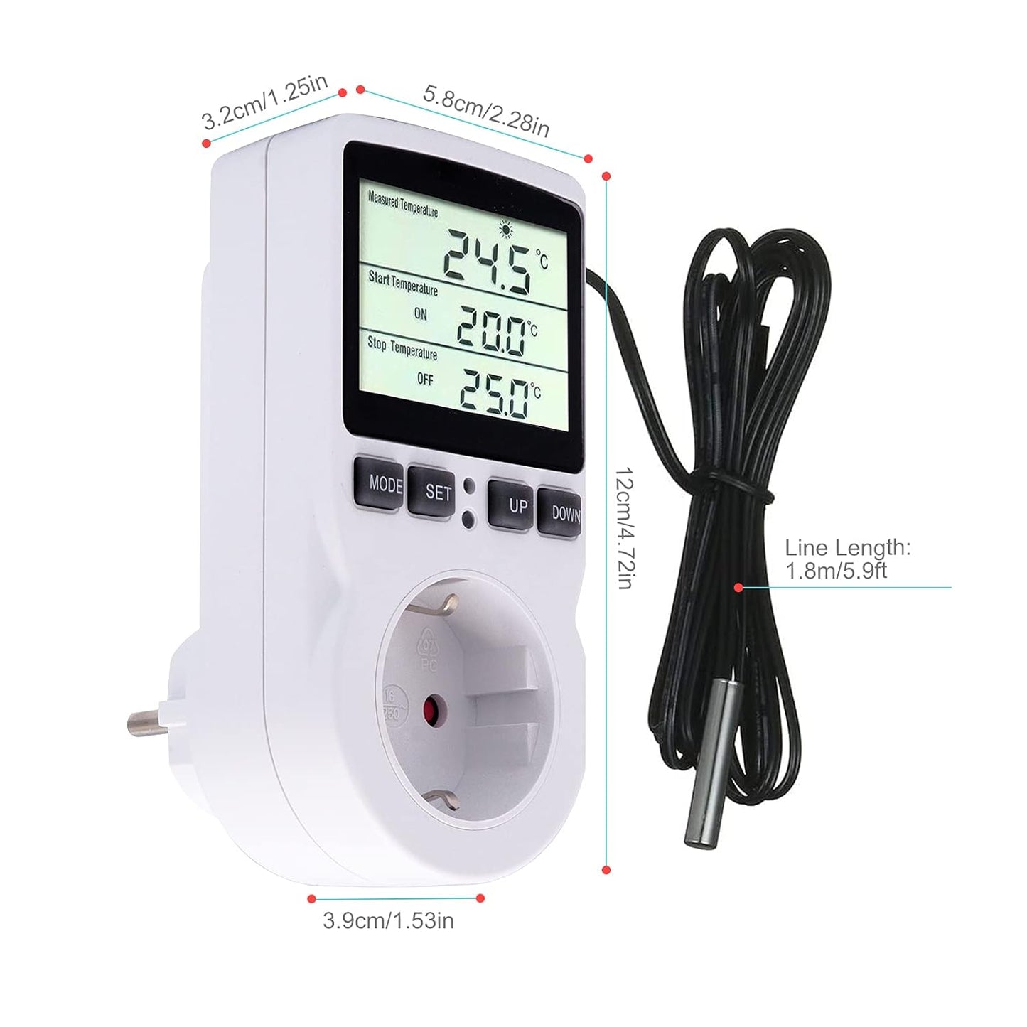 Digitale Termostato Regolatore Temperatura LCD Multifunzione Con Timer E Sonda per Serra, Acquario, Riscaldamento, Terrario, Acquario, Rettili, Incubatore (EU)