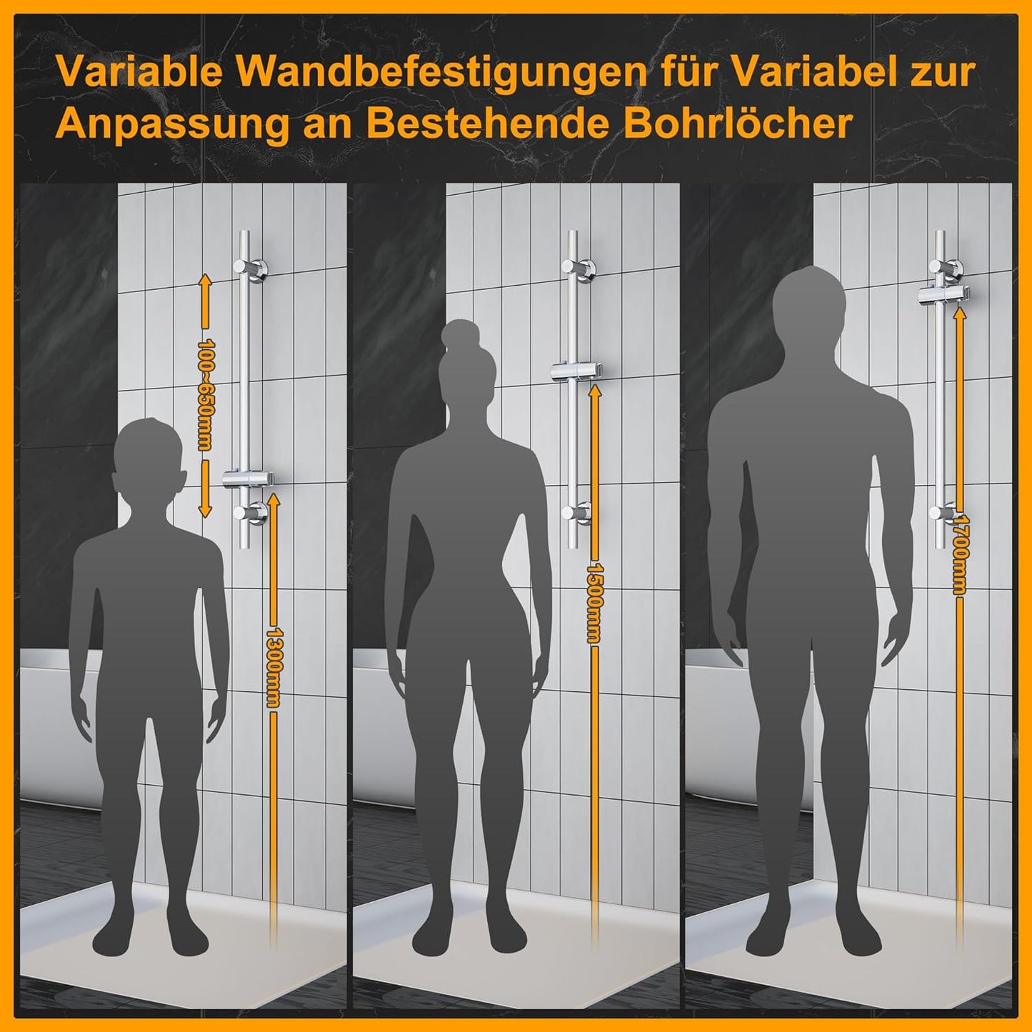 Colonna Doccia Barra Doccia 70Cm in Acciaio Inox, Set Asta Doccia Saliscendi Cromata Con Supporto per Soffione Doccia E Fissaggi a Parete Variabili per Adattarsi Ai Fori Esistenti