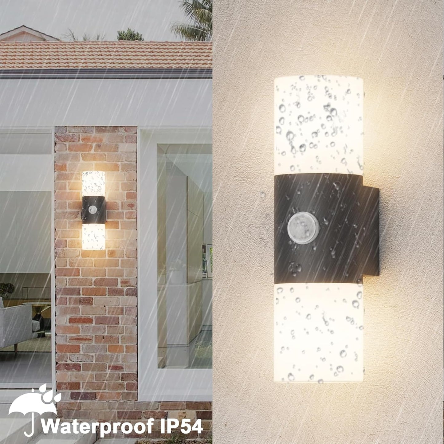 Applique Da Parete E27 Esterno Interno, Nero Su Giù IP54 Lampada Da Parete Moderno Con Sensore Di Movimen, Alluminio Luci Da Parete, per Balconi Giardini, 40W Max, Non Inclusa Lampadina
