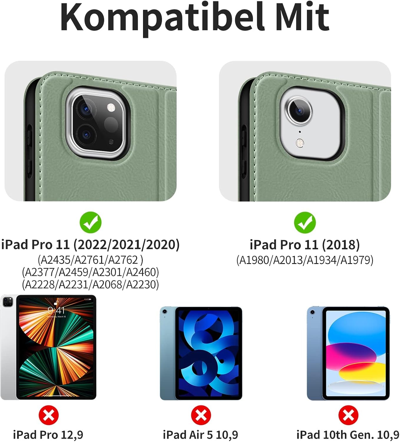 HOLIMET Custodia per Ipad Pro 11 2022 4 Generazione, 2021/2020/2018 (3/2/1A Gen) Ultra Smart Cover Con Pencil Holder per Pencil 2, Auto Svegliati/Sonno Case per Ipad Pro 11 Pollici - Verde