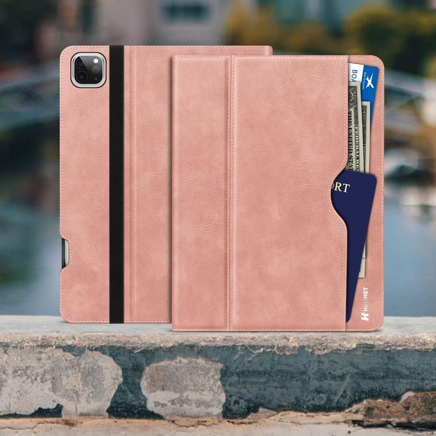 HOLIMET Custodia per Ipad Pro 12.9 Pollici 2021/2020/2018 (5°/4°/3° Generazione) Con Portapenne, in Pelle PU, Antiurto, Con Custodia E Funzione Auto Wake/Sleep, Supporto Multi-Angolo (Rosa)