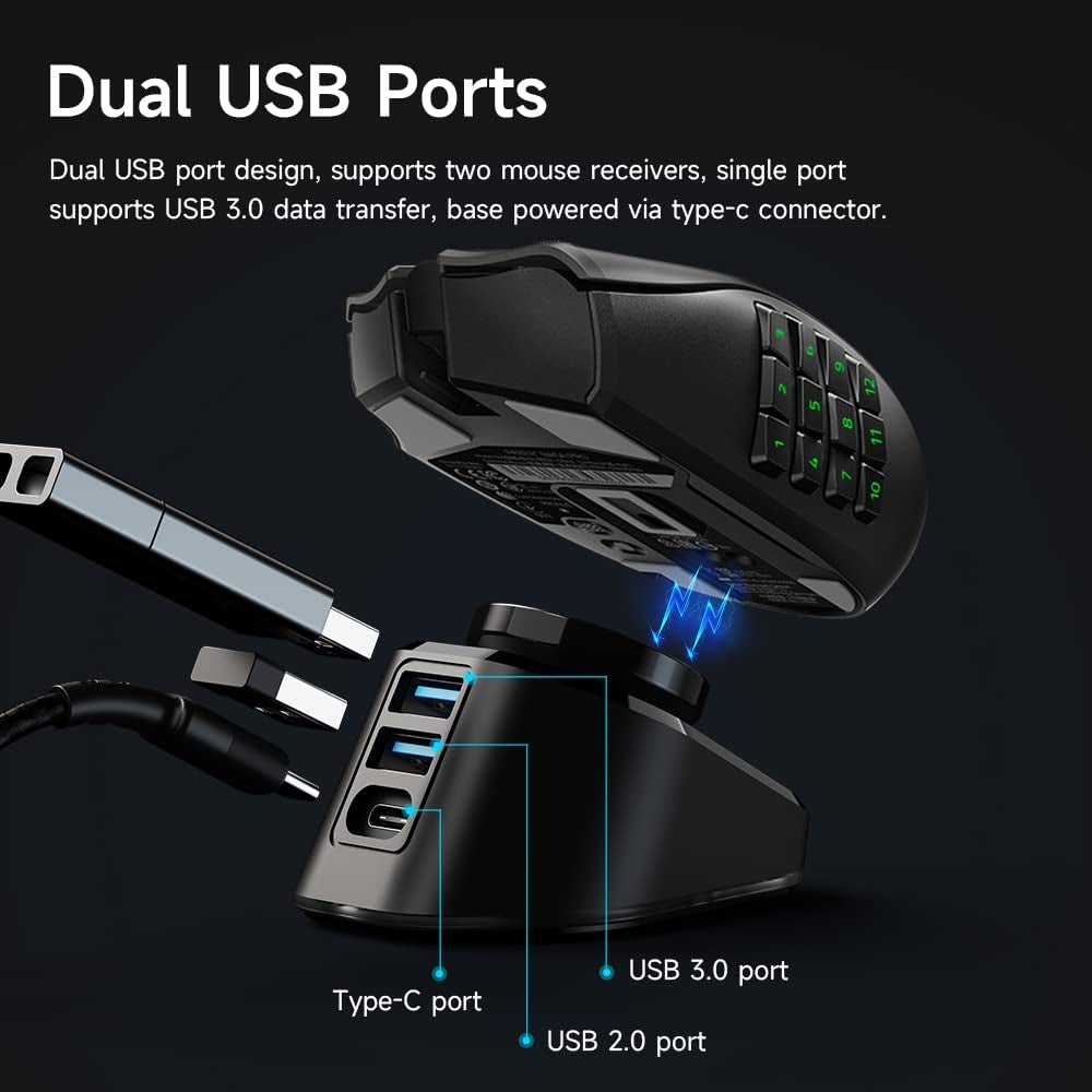 Di Ricarica per Razer E Logitech Mouse Wireless, Adatto per Razer Naga Pro/Deathadder V2 Pro/Viper Ultimate, per Logitech G Pro/G502 X PLUS/G903 Lightspeed, Magnetico Mouse Dock -Nero/Rgb