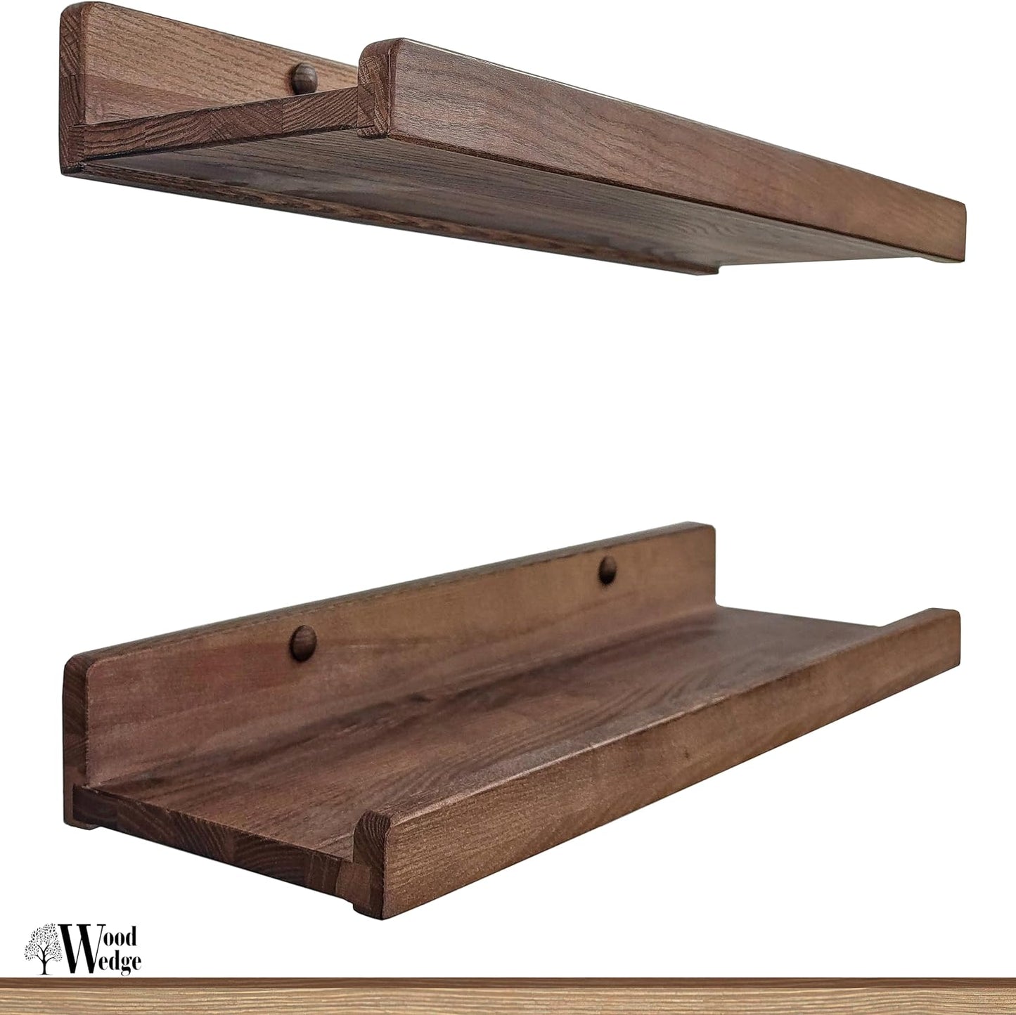 Mensole Galleggianti Da Parete Realizzate a Mano, 40,6 Cm, Impermeabili, Mensole Da Parete Con Labbro, Mensola per Foto, Mensole per Libri in Legno Naturale (Noce Americano, Set Da 2)