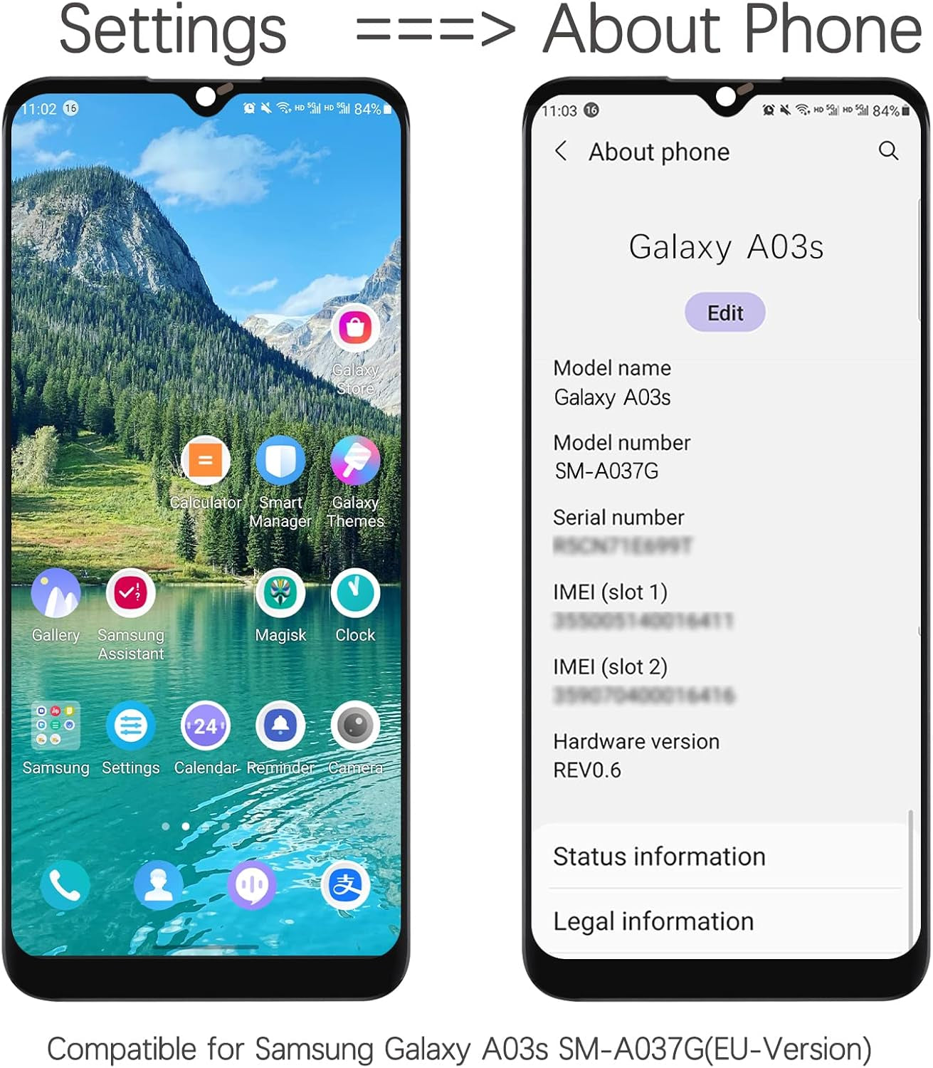 Nero+Telaio Schermo per Samsung Galaxy A03S SM-A037G LCD Display Touch Screen Digitizer Ricambio Assembly Con Utensili Inclusi E per Galaxy A03S SM-A037G Vetro Temperato