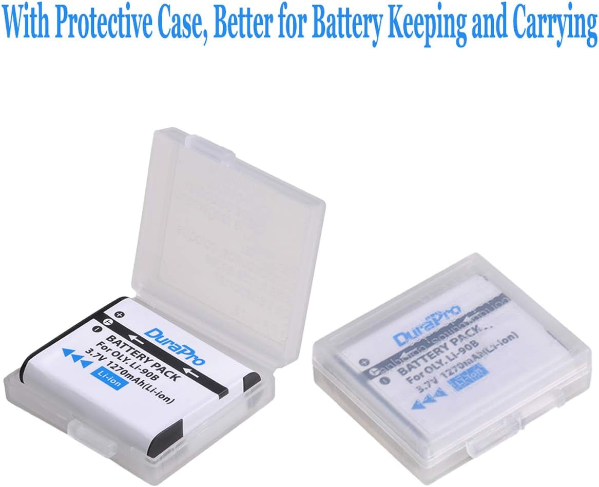 Durapro 2Pcs LI-90B,LI-92B Battery + LCD USB Charger for Olympus Tough TG-5, Tg-Tracker, SH-1, SH-2, SP-100 IHS, Tough TG-1 Ihs, Tough TG-2 Ihs, Tough TG-3, Tough TG-4, SH50 Ihs, SH60, XZ-2 Ihs Camera