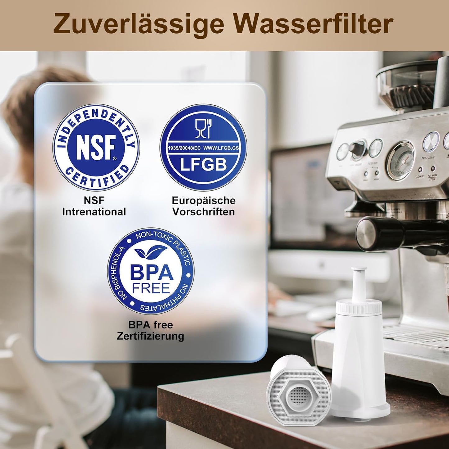 Filtro Acqua Di Ricambio per Macchine Da Caffè, 4 Pezzi, Certificato TÜV SÜD, per Sage Barista Express Pro, Cartuccia Filtro Dell'Acqua per SES810/SES880/SES920/SES980/SES990/SES875/SES008/BES008