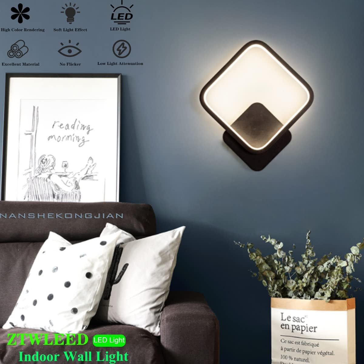 Applique Da Parete Interno,14W LED Moderno Lampada Da Parete,1400Lm Applique Da Parete Interno Nero,3 Temperatura Colori Lampada a Muro per Camera Da Letto Soggiorno Corridoio Scale 110-220V