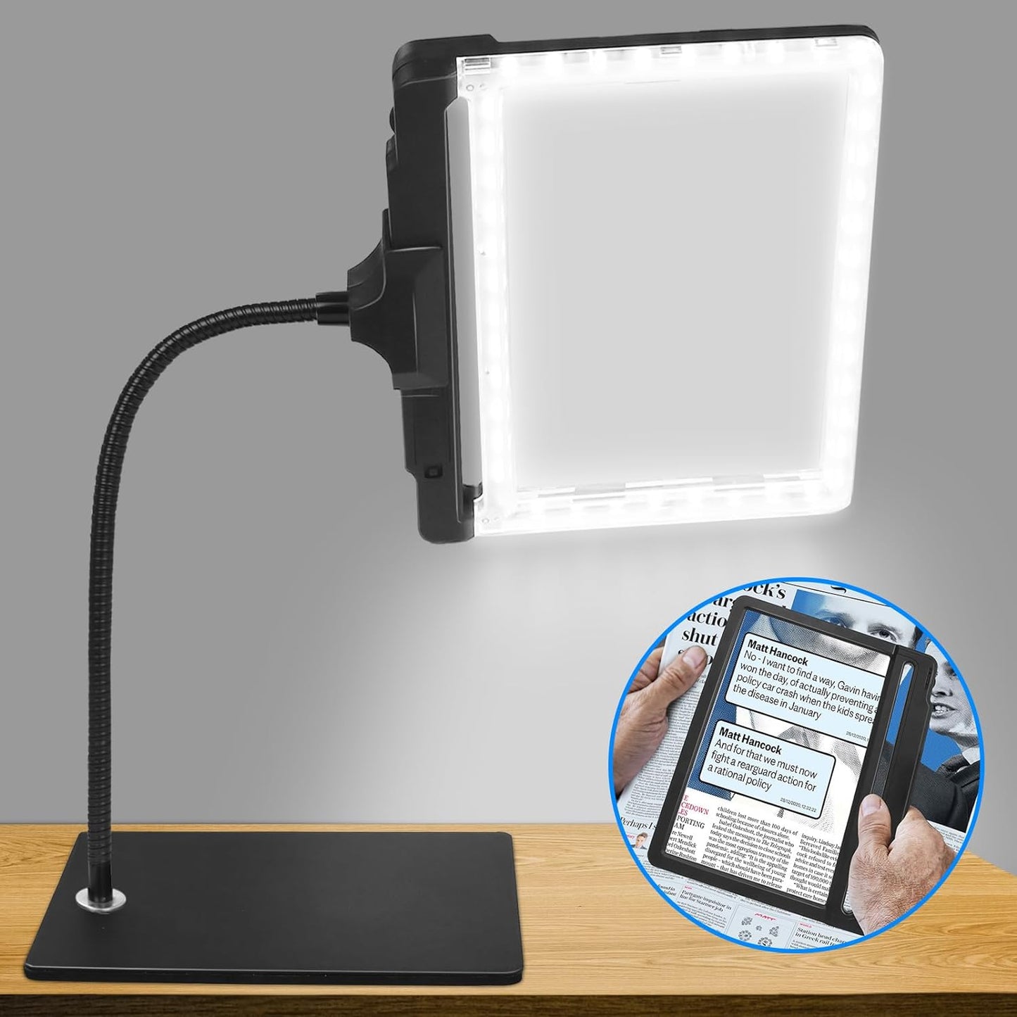 5X Lente D'Ingrandimento Con Luce E Supporto, Lampada Da Scrivania a Collo D'Oca Flessibile a 42 LED, 2 in 1 Lente D'Ingrandimento Staccabile a Luminosità Regolabile per Lettura E Artigianato