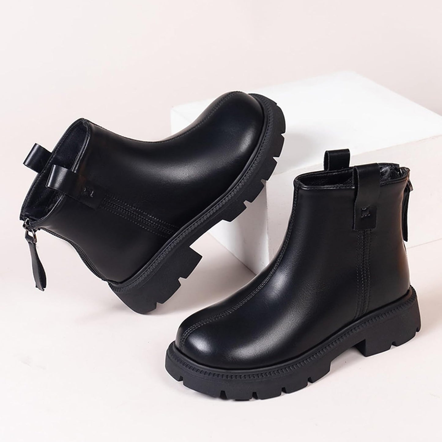Fudaolee Stivali Stivali Invernali per Bambini Scarpe Invernali Calde per Ragazze Stivali da Neve Stivaletti per Ragazzi Scarpe da Neve Stivali Slip-On Corti Impermeabili Etichetta 27 = EU 26, Nero