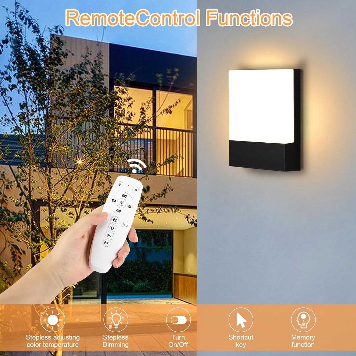 Dimmerabile Applique Da Parete Esterno Impermeabile IP65 Lampada Da Parete 18W Luce Da Muro LED Con 2.4G Telecomando APP Controllo 2700K-6500K Regolabile per Balcone, Giardino Veranda Via