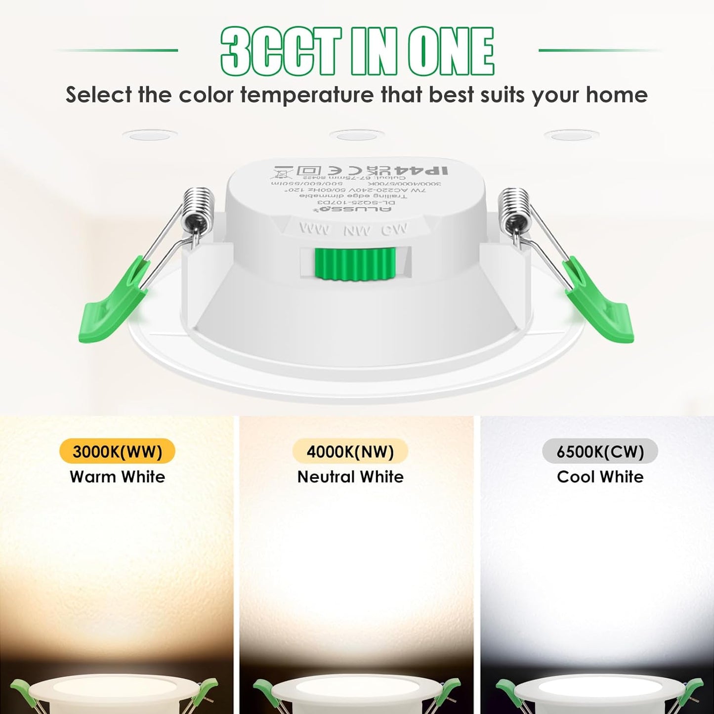 Faretti LED Da Incasso per Cartongesso Dimmerabili, Ultrasottili 7W IP44 3000K 4000K 6500K Faretti LED Soffitto, AC 220-240V, Diametro Foro Ø67-75Mm, Rotondo Nichel Spazzolato, Set Di 6