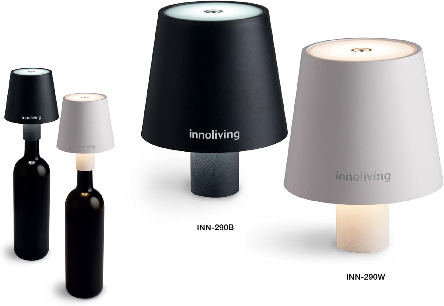 Lampada LED per Bottiglia Ricaricabile in 4 Ore, Da Tavolo, Senza Fili Touch E Dimmerabile, per Interni Ed Esterni, Luca Naturale 4000K, Luca Fredda 6000K E Calda 3000K, Bianca E Nera