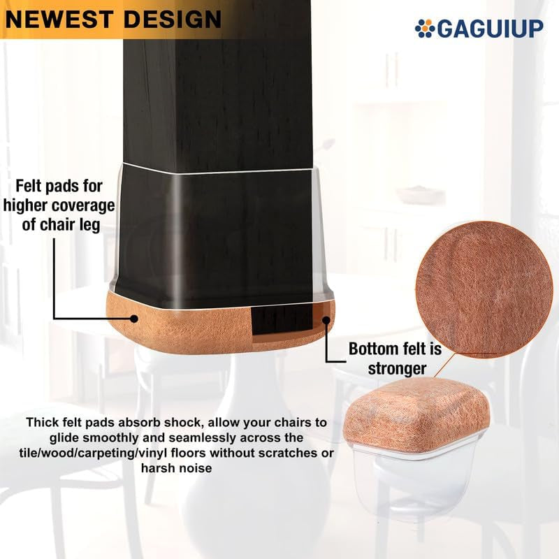 Tappi Protettivi per Gambe Di Sedie Rettangolari in Feltro Da 24 Pezzi per Gambe Di Sedie Di Mobili, Adatti per Proteggere Pavimenti in Legno, Lunghezza 32-42 Mm, Larghezza 22 Mm-32 Mm
