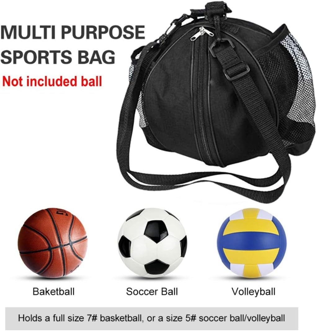 Borsa a Tracolla Porta Pallone Basket Palla Calcio Pallavolo, Sacchetto Sportivo Con Due Tasche Rete per Borraccia, Zaino Portapalloni Calcio Basket