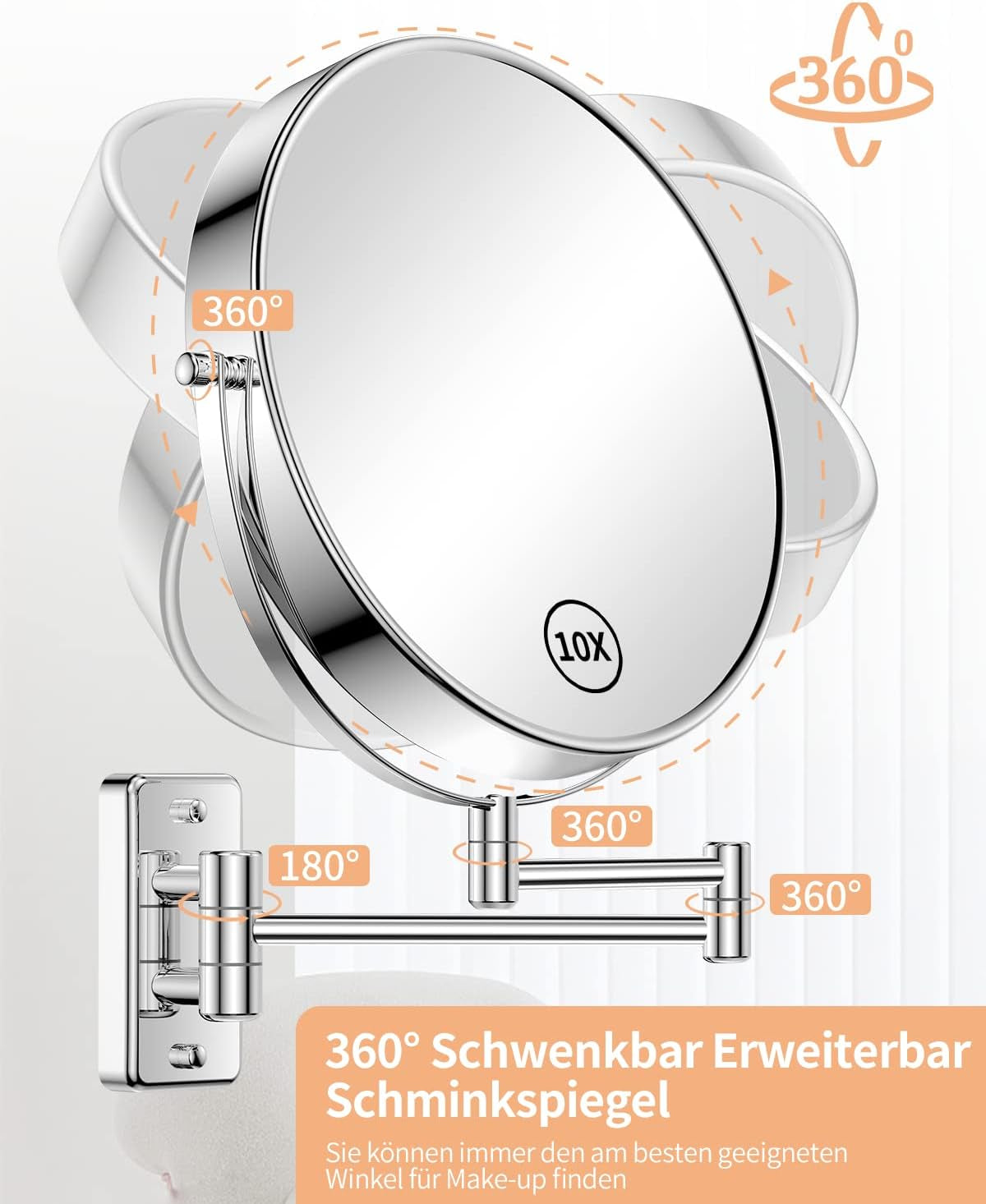 Gospire - Specchio Cosmetico Da 9 Pollici, Montaggio a Parete, Double-Face, Specchio Barba, Trucco Con Ingrandimento Normale E 5X, Orientabile 360°, Cromato, per Bagno, Studio Cosmetico, Hotel