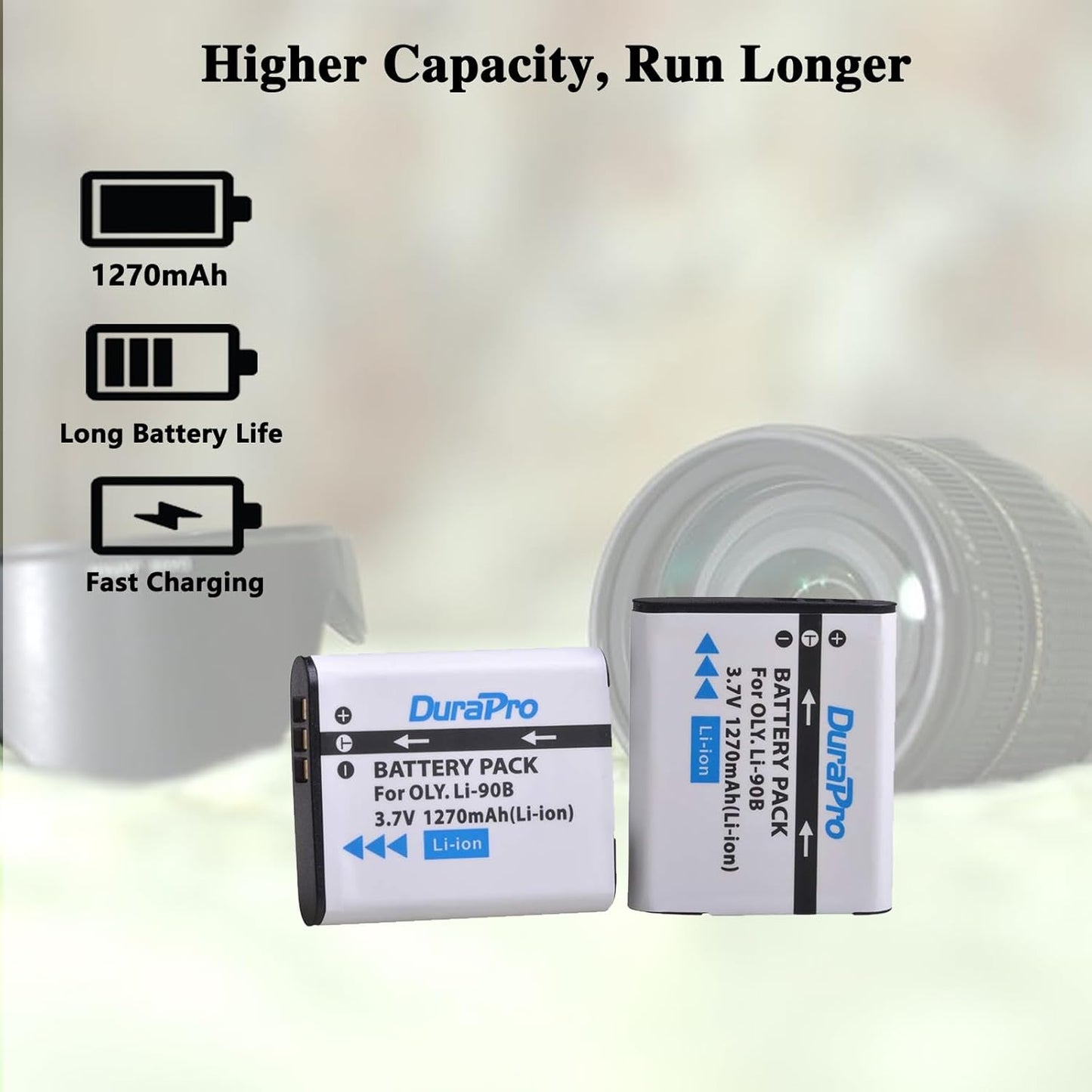 Durapro 2Pcs LI-90B,LI-92B Battery + LCD USB Charger for Olympus Tough TG-5, Tg-Tracker, SH-1, SH-2, SP-100 IHS, Tough TG-1 Ihs, Tough TG-2 Ihs, Tough TG-3, Tough TG-4, SH50 Ihs, SH60, XZ-2 Ihs Camera