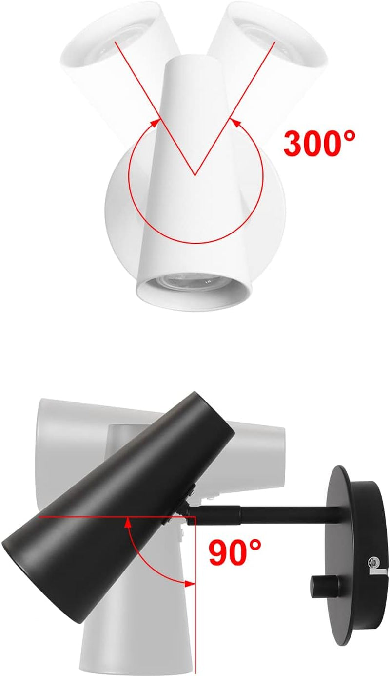 Lampada Da Parete GU10 5W 3000K Bianco Caldo Illuminazione Da Parete Interni Con Interruttore Dimmer Faretto Muro Luce Orientabile per Camera Da Letto Lettura Cucina, Alluminio, Bianco