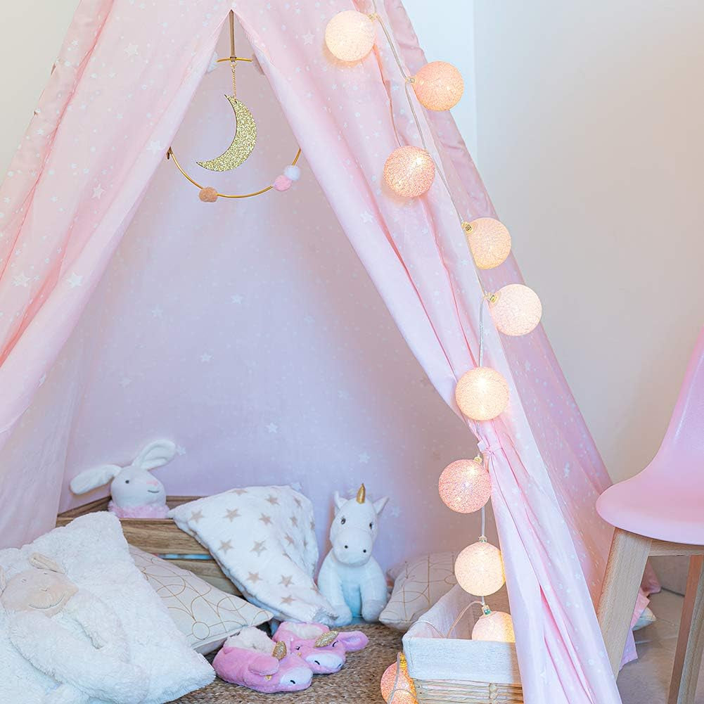 Ghirlanda Luminoso a LED per Batuffoli Di Cotone USB - Telecomando Wireless - Luce Notturna per Bambini 2H - Adattatore Doppio USB 2A Incluso - 4 Intensità - 32 Sfere 4,8 M - Principessa