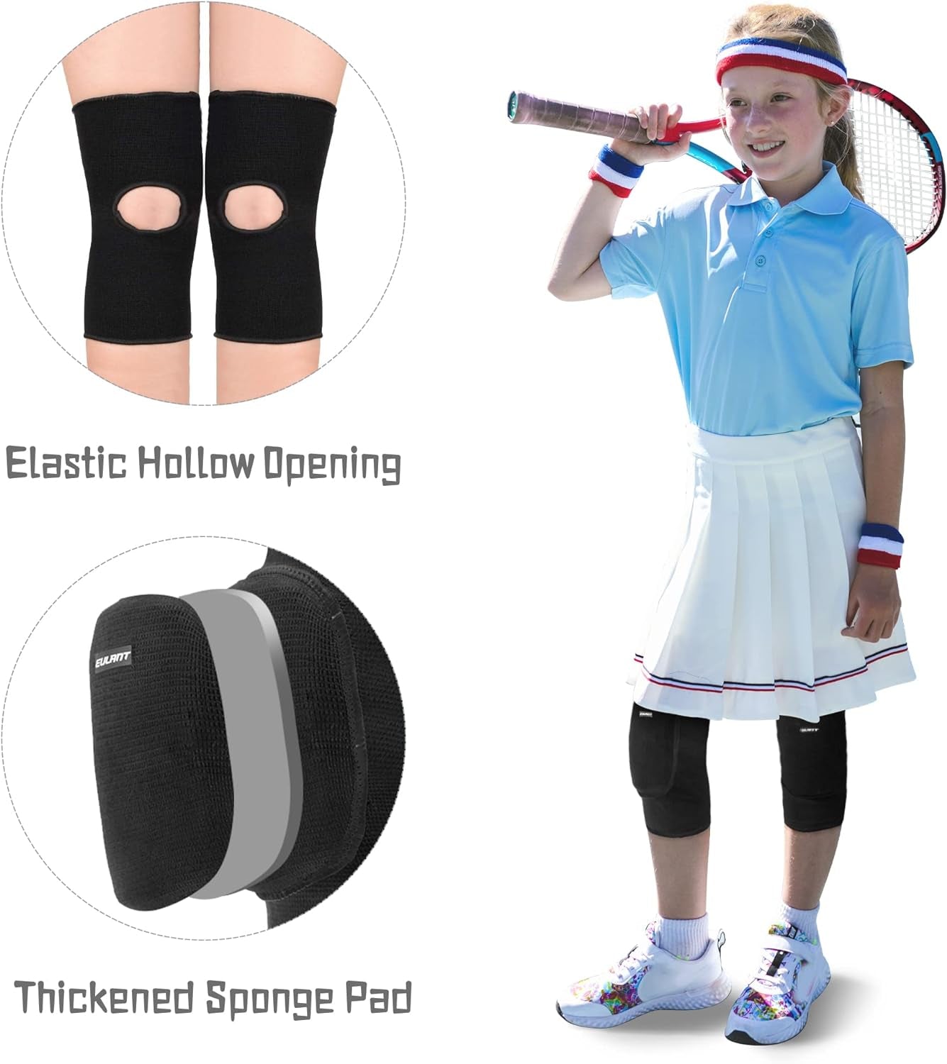 Ginocchiera Pallavolo Bambina,Ginocchiere Danza Ragazza,Morbido Protezione Del Ginocchio per Running Calcio Basket Bici Scooter Ginnastica Ritmica,Nero