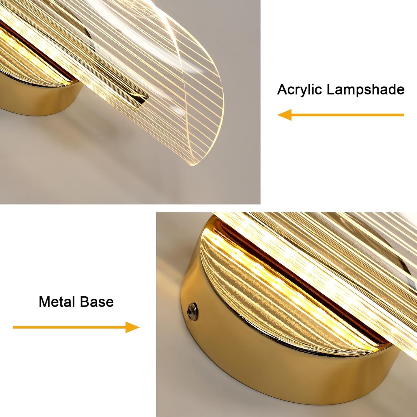Applique Da Parete Interno, 16W 1800LM Lampada Da Parete a LED, 3000K&4500K&6500K Applique LED Creativo per Camera Da Letto Soggiorno Corridoio, Oro, 28 * 10CM