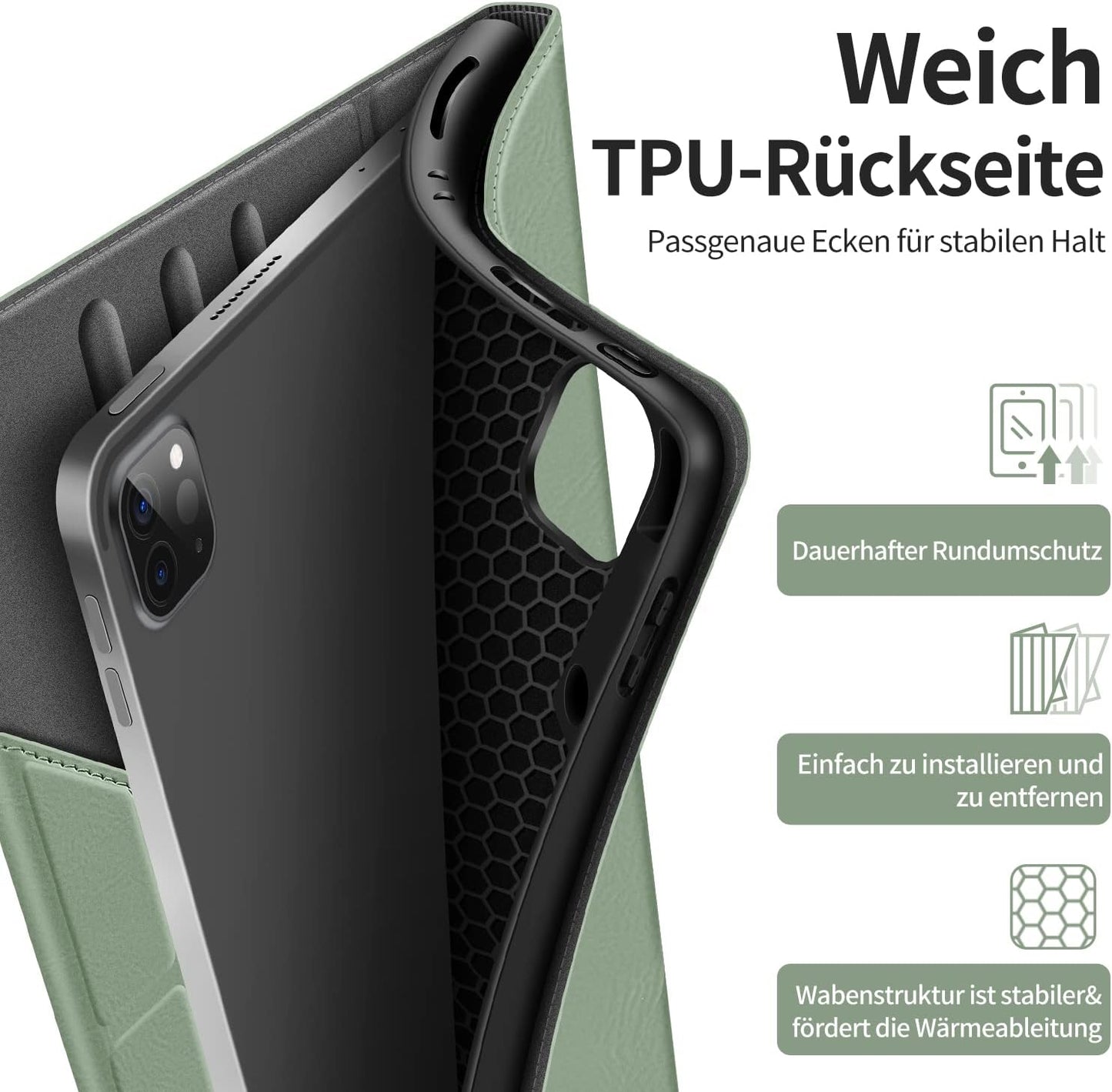 HOLIMET Custodia per Ipad Pro 12.9 2022 6 Generazione, 2022/2021/2020/2018 (6A/5A/4A/3A Gen) Ultra Smart Cover Con Pencil Holder per Pencil 2, Auto Svegliati/Sonno Case per Ipad Pro 12.9 Pollici Verde