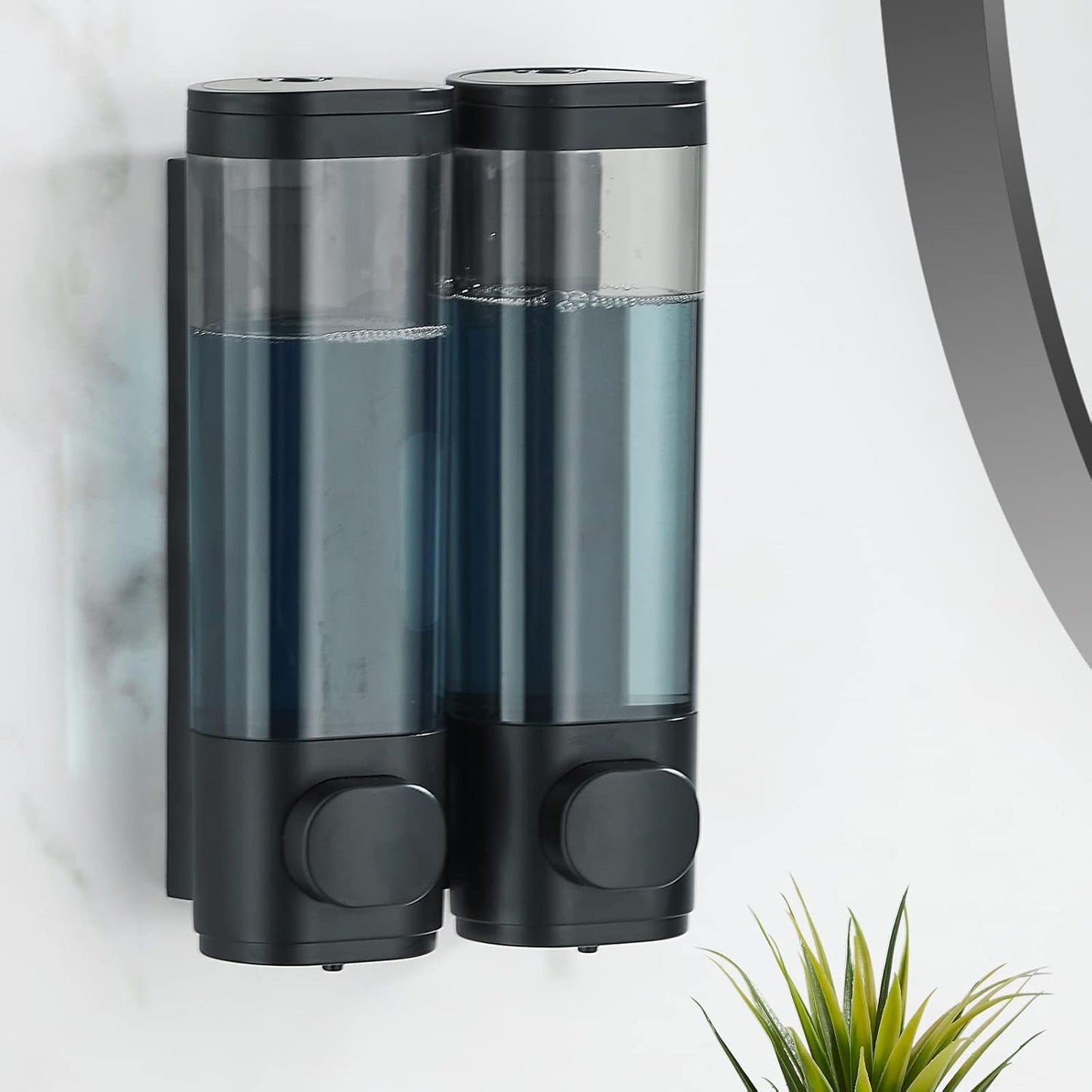 Dispenser per Shampoo E Balsamo, Dispenser per Doccia a 2 Camere, Senza Trapano, Dispenser Di Shampoo per Doccia a Parete, per Shampoo, Balsamo, Bagnoschiuma, per Bagno (Nero, 2 Camere)