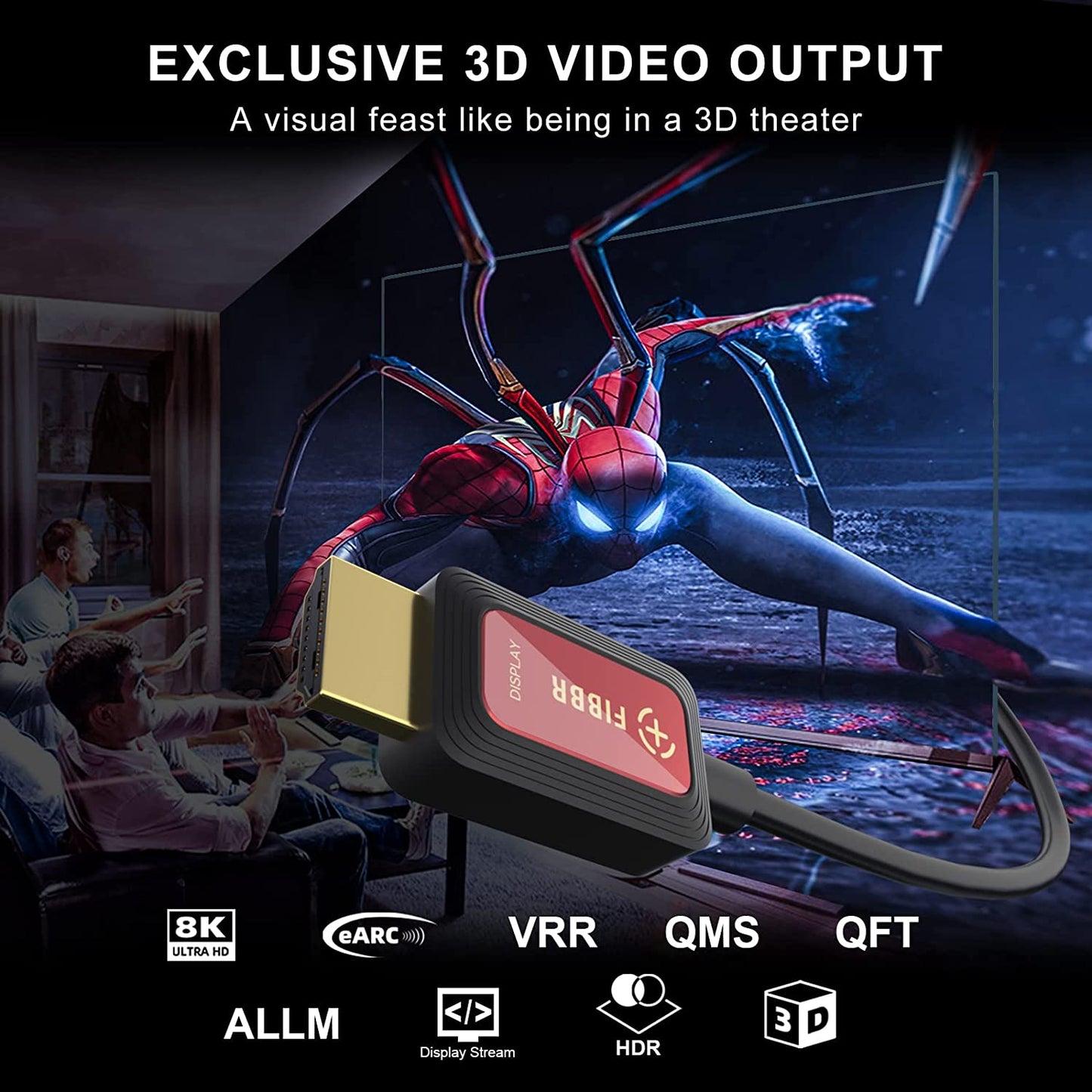 Cavo HDMI in Fibra Ottica 2M, 48 Gbps Cavo HDMI 2.1 Ad Alta Velocità 8K@60Hz 4K@120Hz Dolby/Dynamic HDR/HDCP 2.3/Earc 8K Cavo HDMI Unidirezionale in Fibra Compatibile Con TV Box/Hdtv/Proiettore
