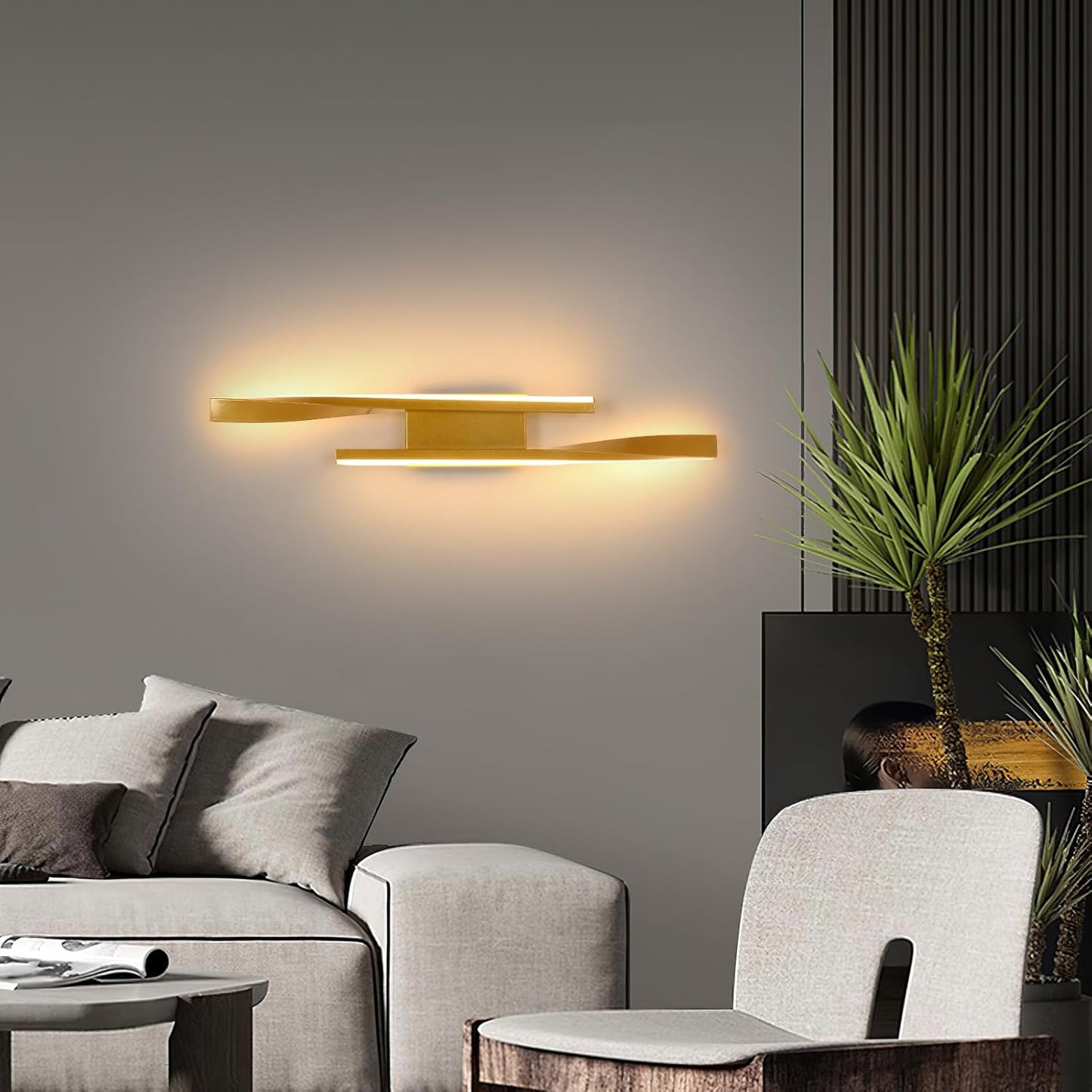 Applique Da Parete Interno, 16W 1800Lm Lampada Da Parete LED Moderno, Creativo Lampada a Muro Luce in Acrilico per Soggiorno, Camera Da Letto, Scala, Corridoi, Bianco Caldo 3000K, Oro
