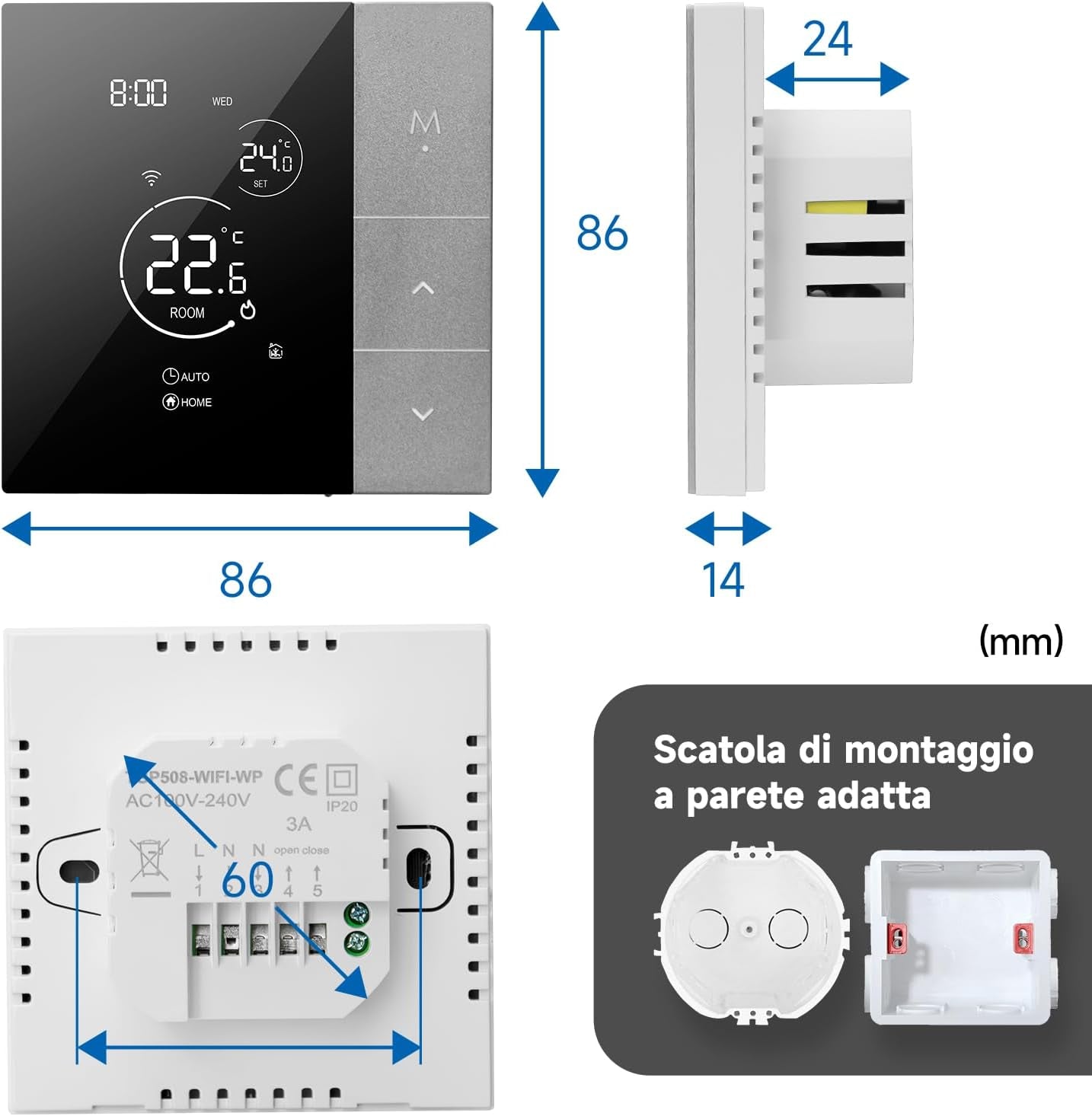 Tuya Termostato Wifi per Riscaldamento Elettrico,Termostati Intelligenti Programmabili Digital Del Pannello Di Tocco Grande Schermo per Riscaldamento Pavimento Compatibile Con Alexa 16A TGP508