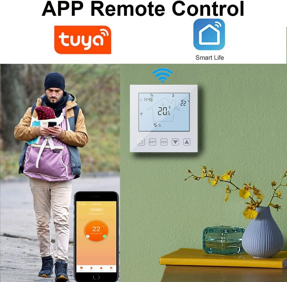 Intelligente Termostato Wifi Riscaldamento a Pavimento Acqua 3A Alexa Google Assistant Compatibile, Digitale Termostato Ambiente Programmabile Da Parete Smart Life Tuya App Controllo