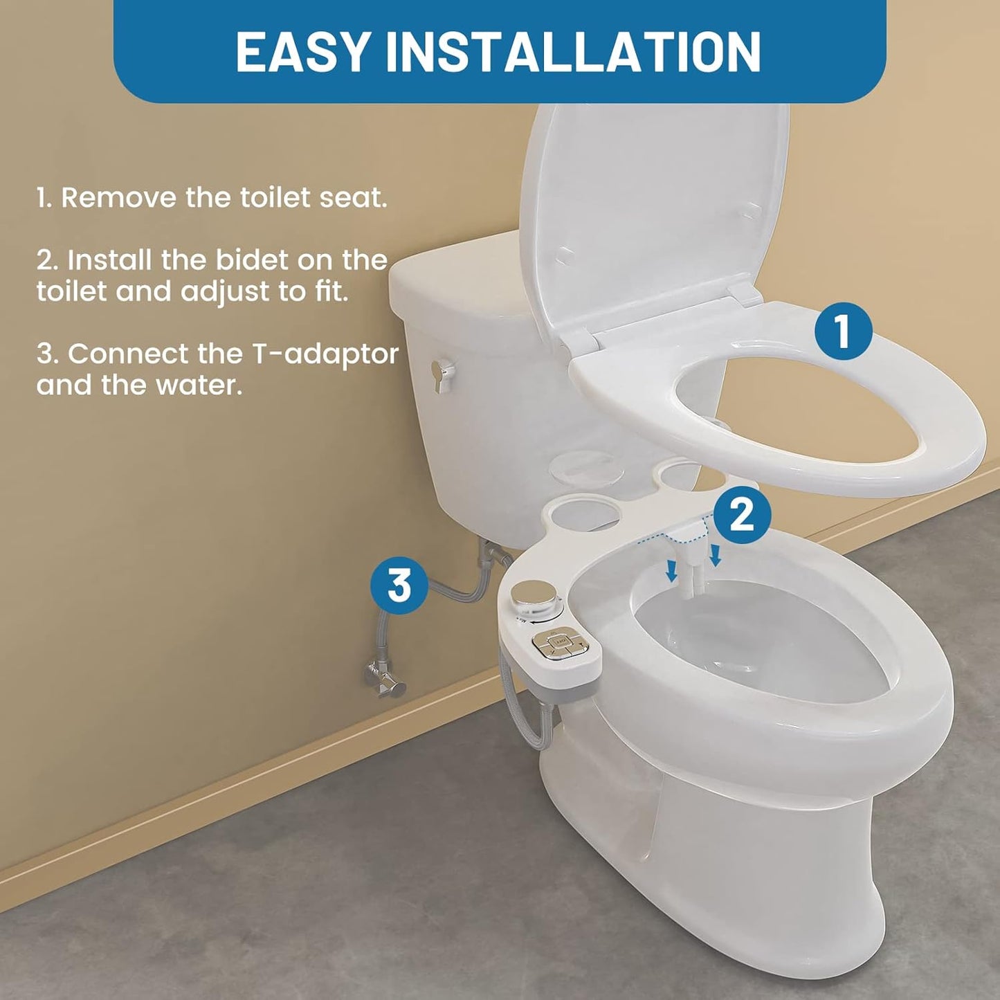 Inserto per Bidet per WC, Non Elettrico, Sottile Bottone Automatico, Bidet, Doppio Ugello Autopulente Retrattile (Protezione Da Intasamento) E Manopola per La Regolazione Della Pressione
