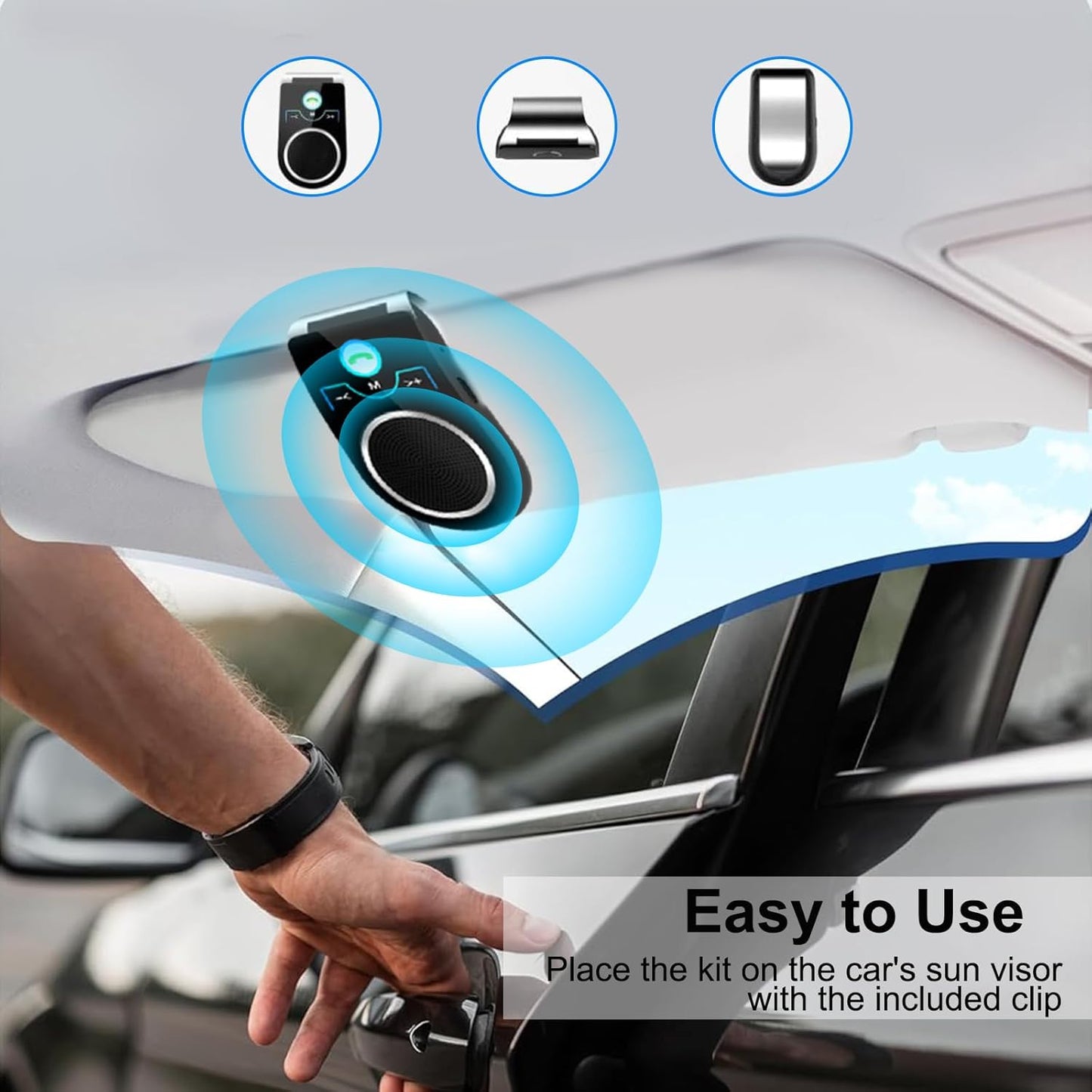 Kit Vivavoce Bluetooth 5.0 per Auto, Portatile Altoparlante Bluetooth per Chiamate Vivavoce, GPS E Musica, Connettività Dual Link, Supporta La Navigazione Vocale Siri Assistente Google