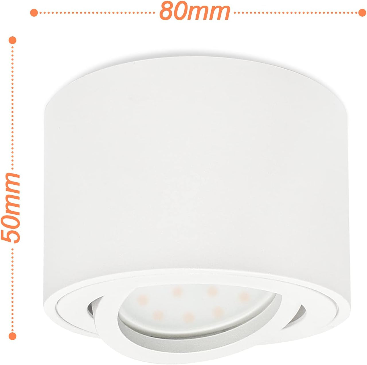 Faretti LED Soffitto Bianco, Orientabile, Ø80X50Mm, Telaio in Alluminio, Plafoniera Con Modulo LED Da 5W 230V, Rotondo