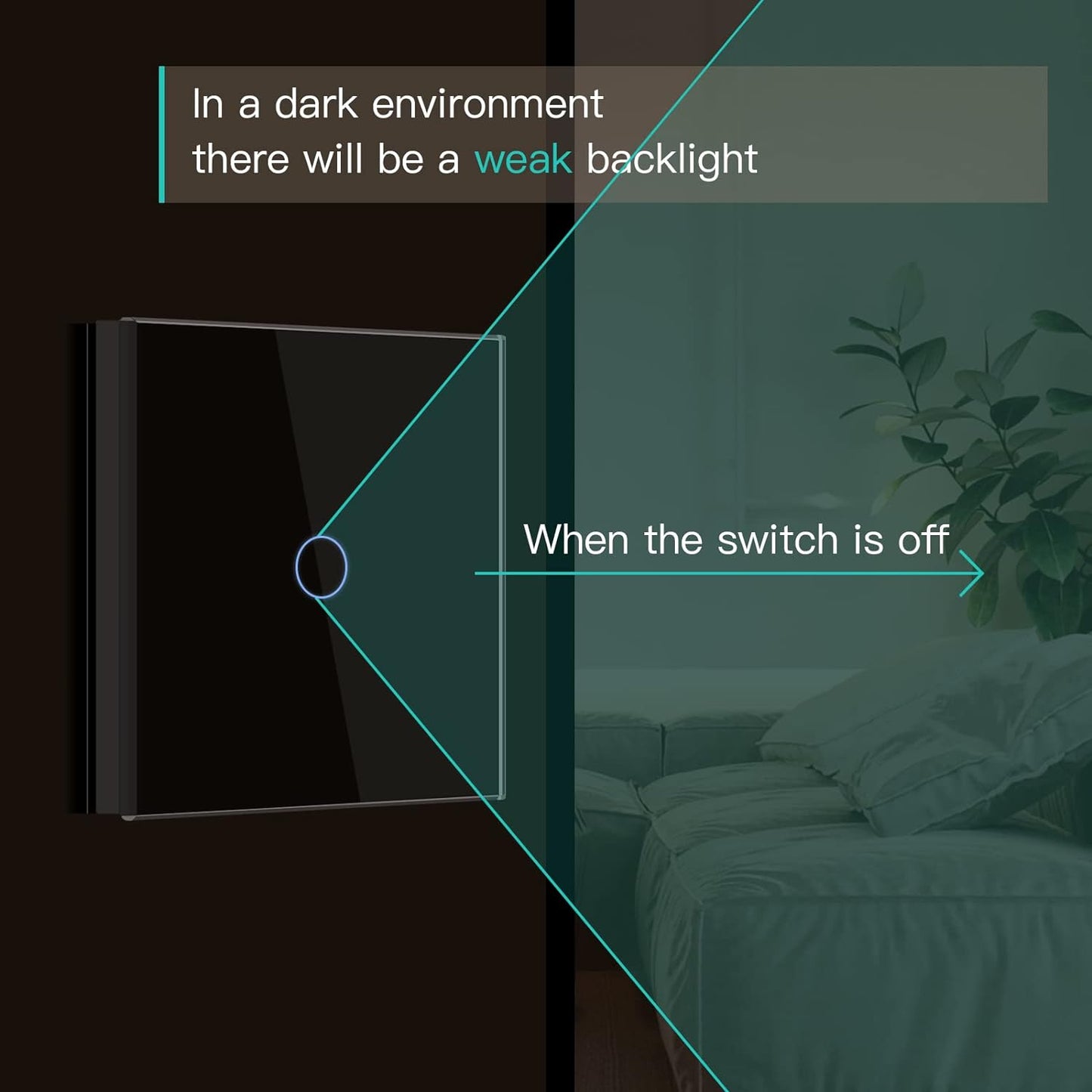 Interruttore Della Luce Touch 1 Scomparto a 2 Vie, in Vetro Nero, Interruttore Touch Screen, Funziona Con Lampada a LED Standard UE (Non Interruttore Intelligente)