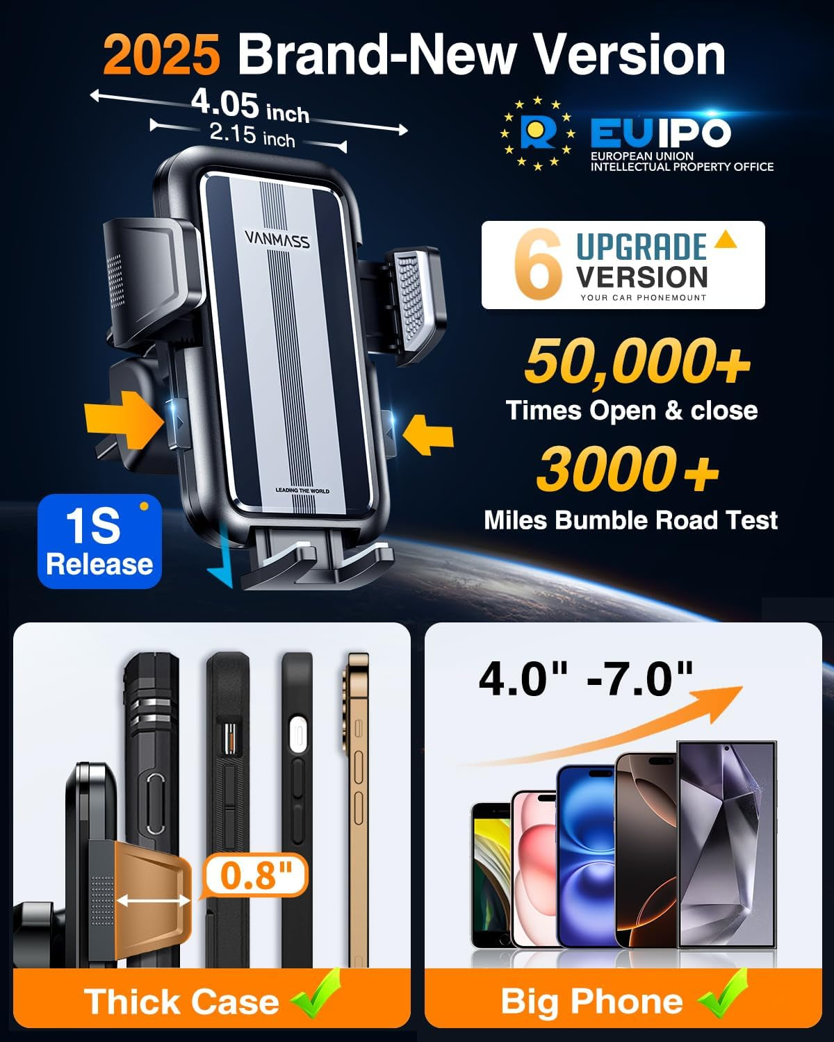 Porta Cellulare Auto,【2023 Versione Finale】Ventosa Universale Supporto Telefono Auto,【Grado Militare】Installato Sul Cruscotto Parabrezza Applicare Iphone 14 13 Pro Max Samsung Galaxy,Argentato