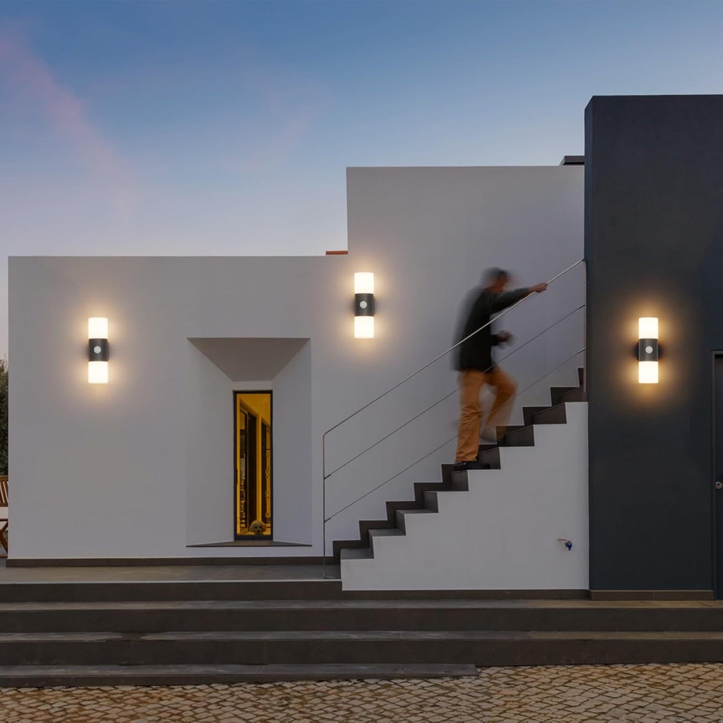 Applique Da Parete E27 Esterno Interno, Nero Su Giù IP54 Lampada Da Parete Moderno Con Sensore Di Movimen, Alluminio Luci Da Parete, per Balconi Giardini, 40W Max, Non Inclusa Lampadina