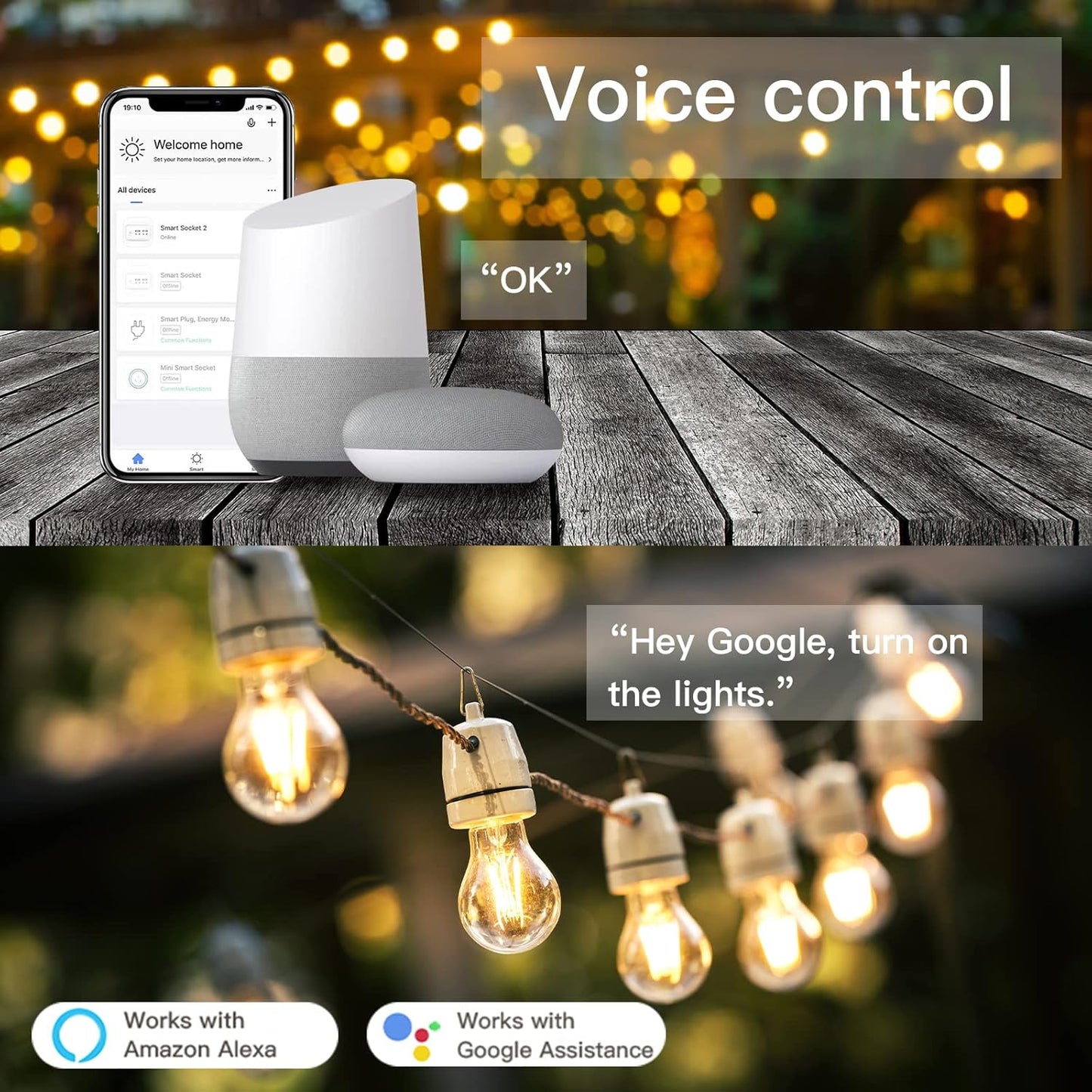 Presa Corrente Da Esterno, Presa Di Corrente Wifi Intelligente Controllo Vocale E Orologio Con Timer, Adatta per Giardino, Terrazza, Balcone, Funziona Alexa/Google Home, IP44 Waterproof,1 Confezione