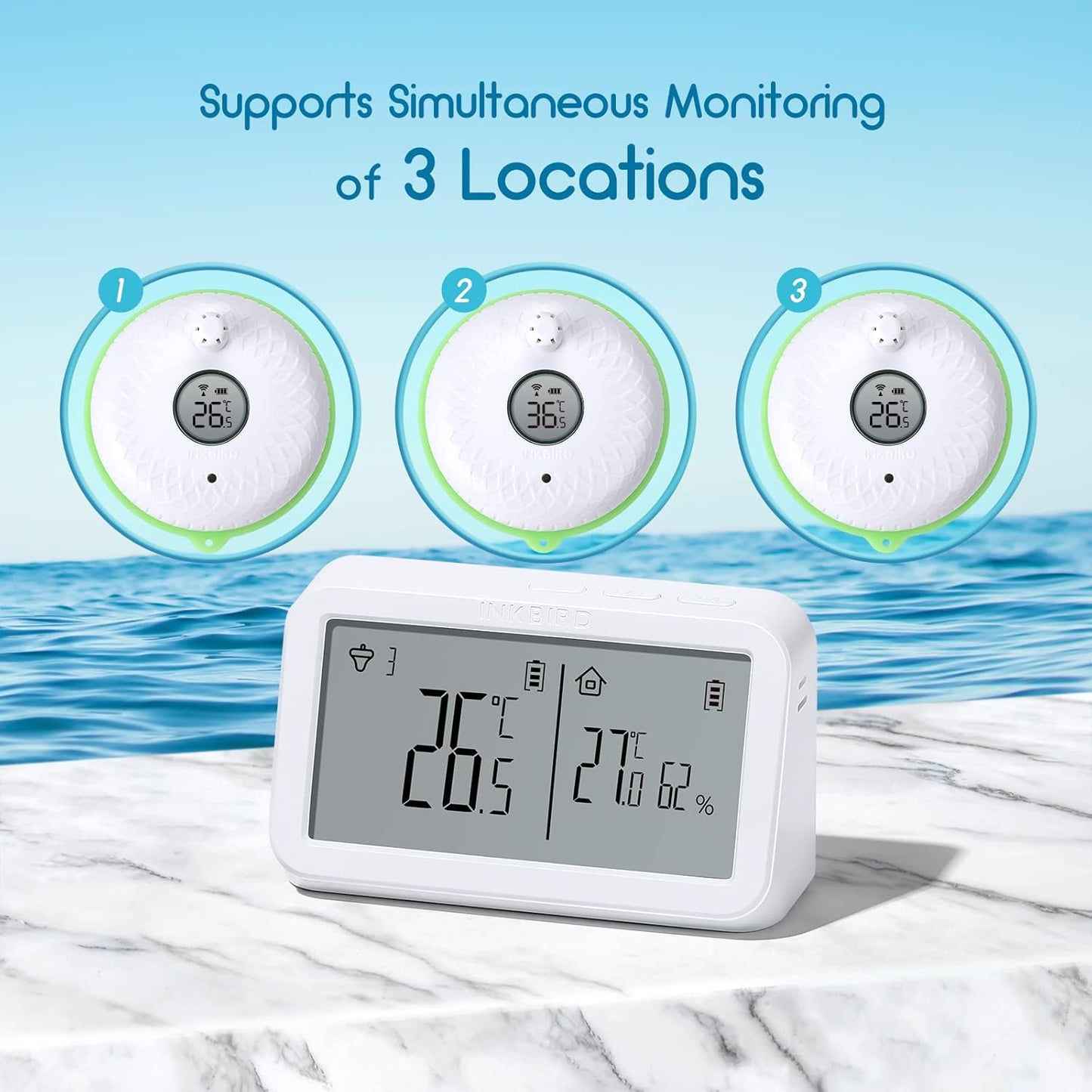 IBS-P02R Termometro per Piscina Digitale IPX7 Impermeabile Termometro Galleggiante Termometro Neonato Bagnetto Wireless Con Monitor Di Temperatura E Umidità per Piscina Acqua Bagno