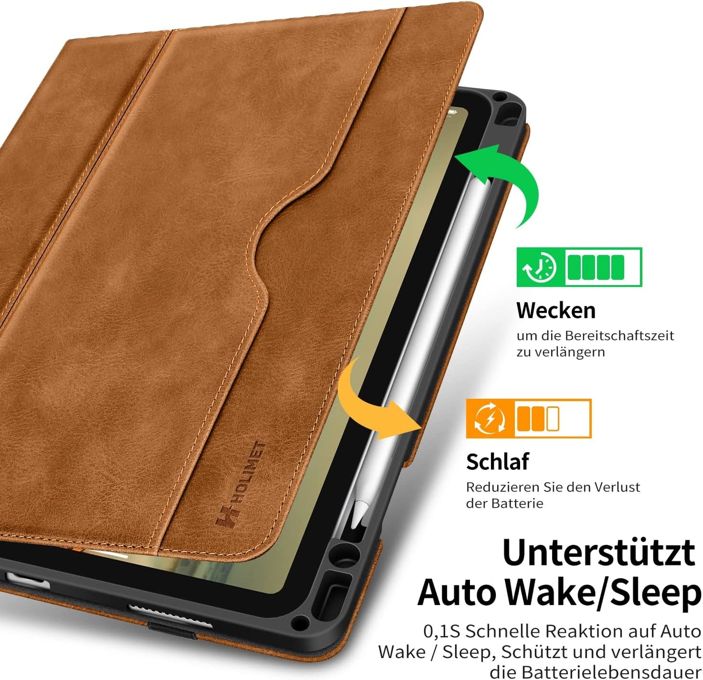HOLIMET Cover per Ipad Air 6 11" M2 2024, Ipad Air 5./4. Generazione (2022/2020) 10.9 Pollici Cover Con Pencil Holder, Custodia Auto Sveglia/Sonno Smart Folio Case, Supporto Multi-Angolo - Marrone