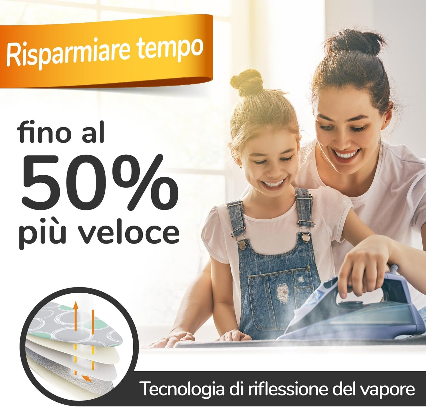 Pratico E Morbido Copriasse Da Stiro 140 X 45 Cm - Copri Asse Da Stiro Telo Universale per Ferri a Vapore, Con 3 Elastici in Dotazione