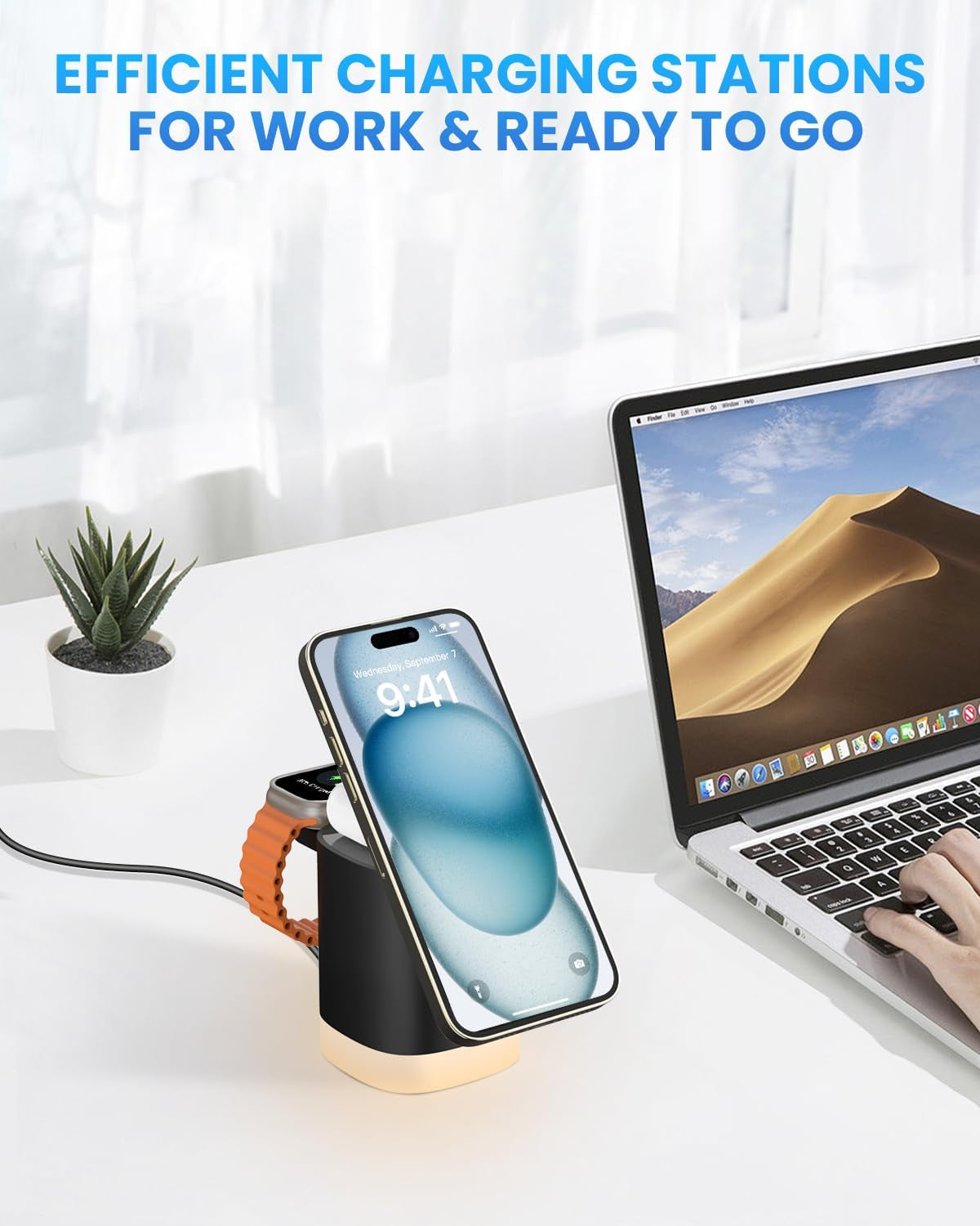 Mag Safe Caricatore Wireless 3 in 1 per I Phone 16/15/14/13/12 Serie, Pieghevole Stazione Ricarica Con Luce Notturna Regolabile per Iwatch 10/9/8/7/6/5/4/3/2/SE, per Airpods 4/3/2/Pro, Nero