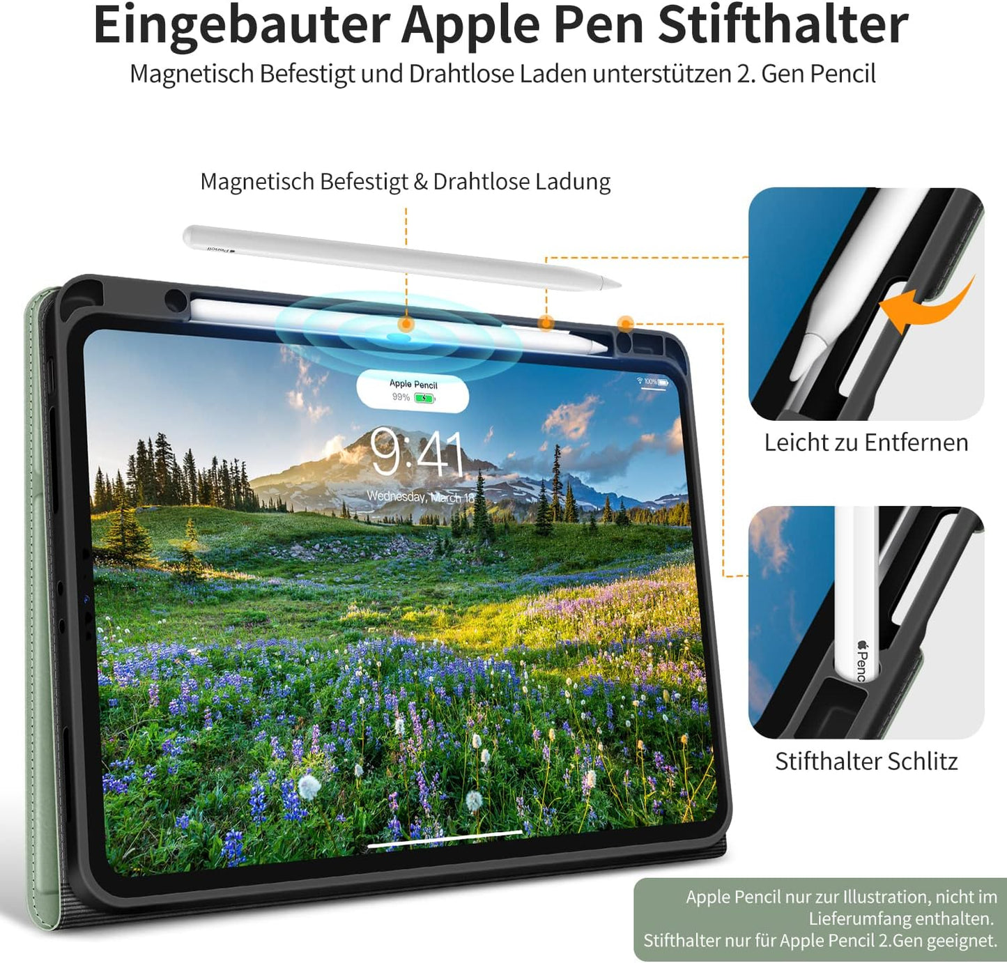 HOLIMET Custodia per Ipad Pro 12.9 2022 6 Generazione, 2022/2021/2020/2018 (6A/5A/4A/3A Gen) Ultra Smart Cover Con Pencil Holder per Pencil 2, Auto Svegliati/Sonno Case per Ipad Pro 12.9 Pollici Verde