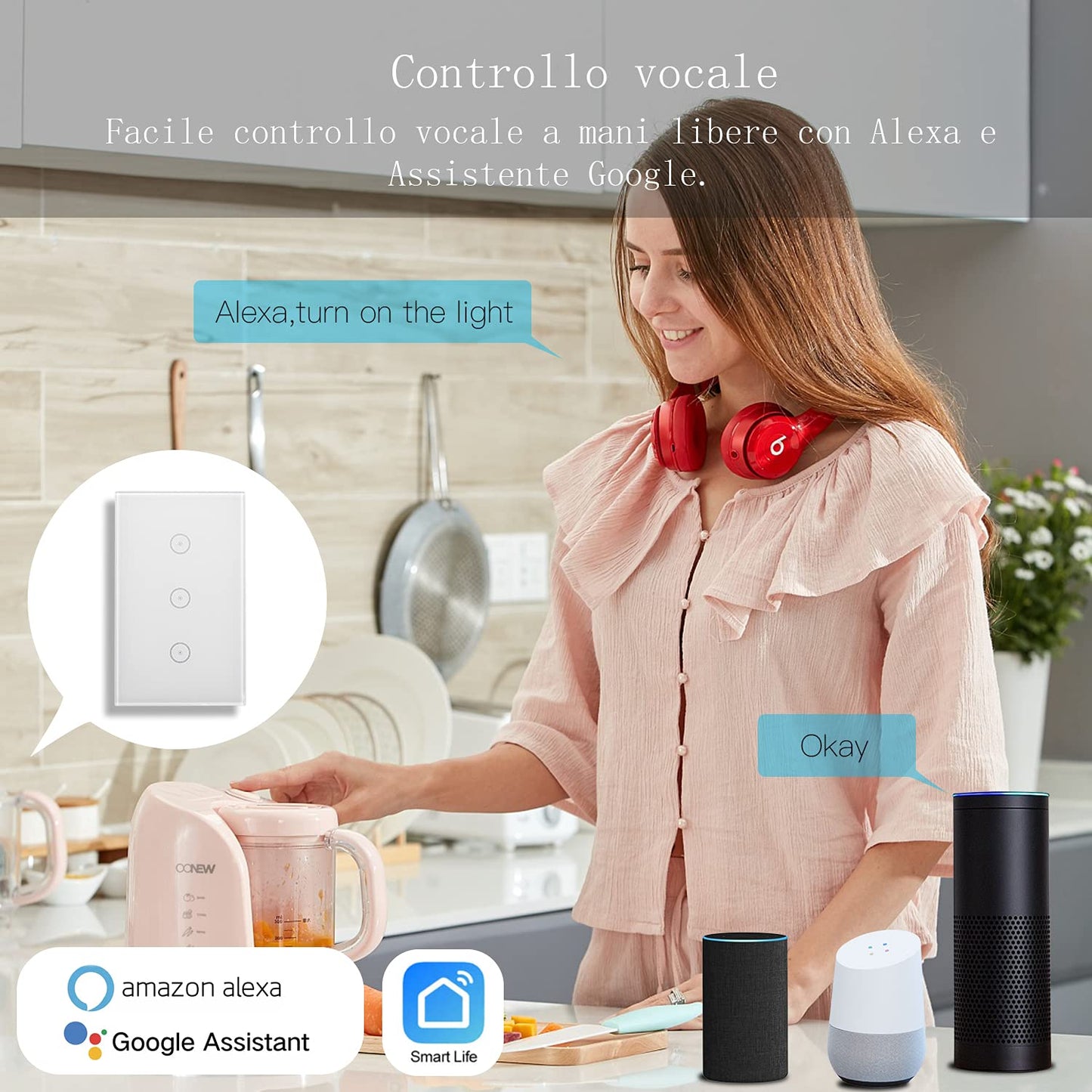 Interruttore Della Luce Intelligente Wifi, Controllo Vocale Funziona Con Alexa E Google Home, Timer E Condivisione Dispositivo, È Necessario Il Filo Di Neutro, Bianco 3 Way(2Pcs)