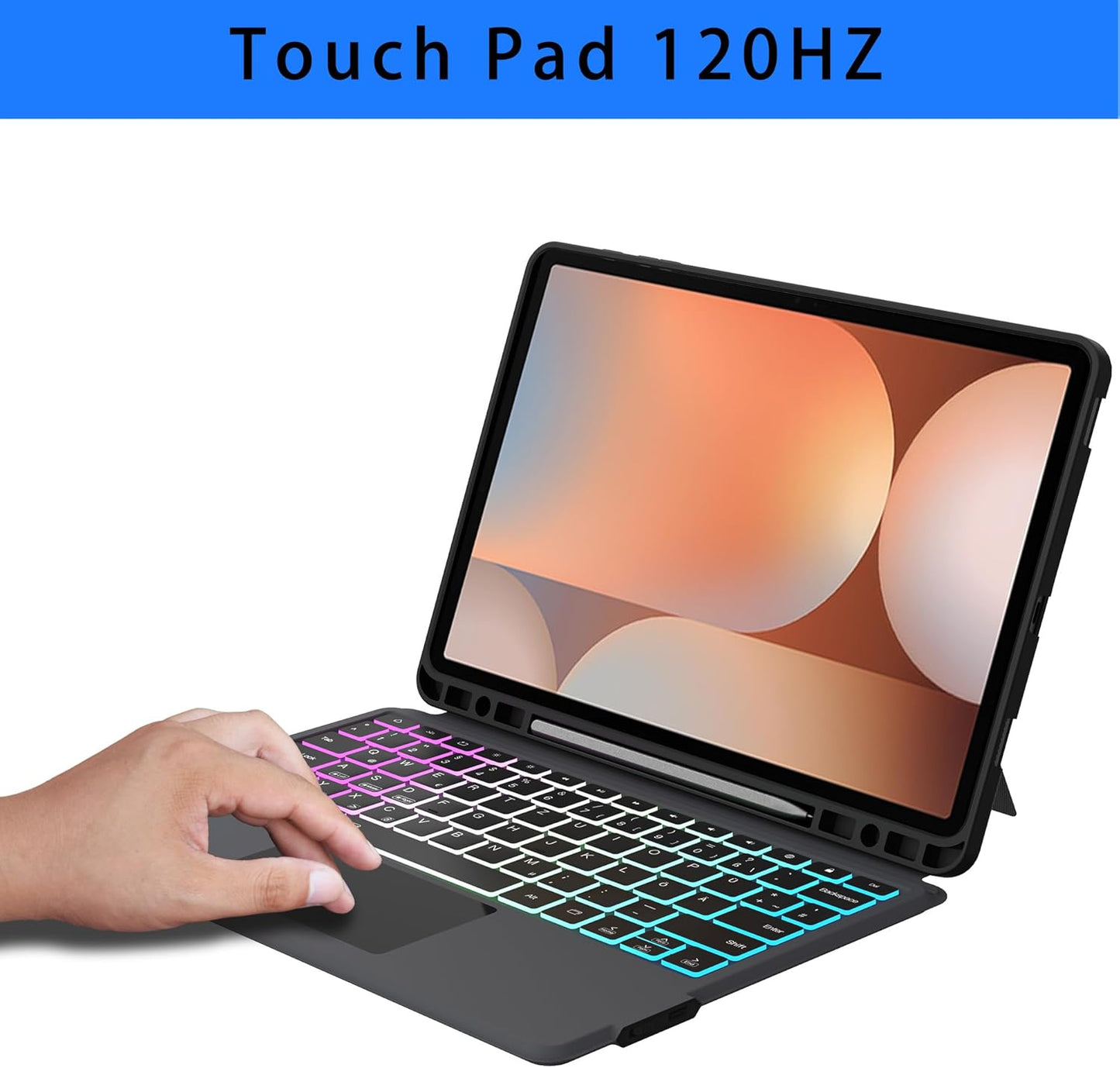 Custodia per Galaxy Tab S9 FE+/S9+/S10+ 12,4 Pollici Con Tastiera QWERTZ – Tastiera Rimovibile Con Touchpad & 7 Illuminazione Colorata – Custodia Tastiera per Samsung Galaxy Tab S10+ Plus/S9 FE
