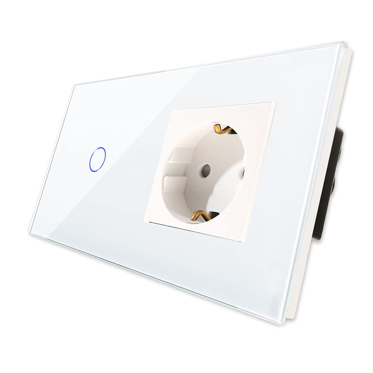 Interruttore Touch Intelligente Con Presa Schuko Da Incasso Con Cornice in Vetro, Interruttore Della Luce WLAN Da Lavoro Con Alexa, Google Assistant, Interruttore Da Parete Semplice in Bianco,