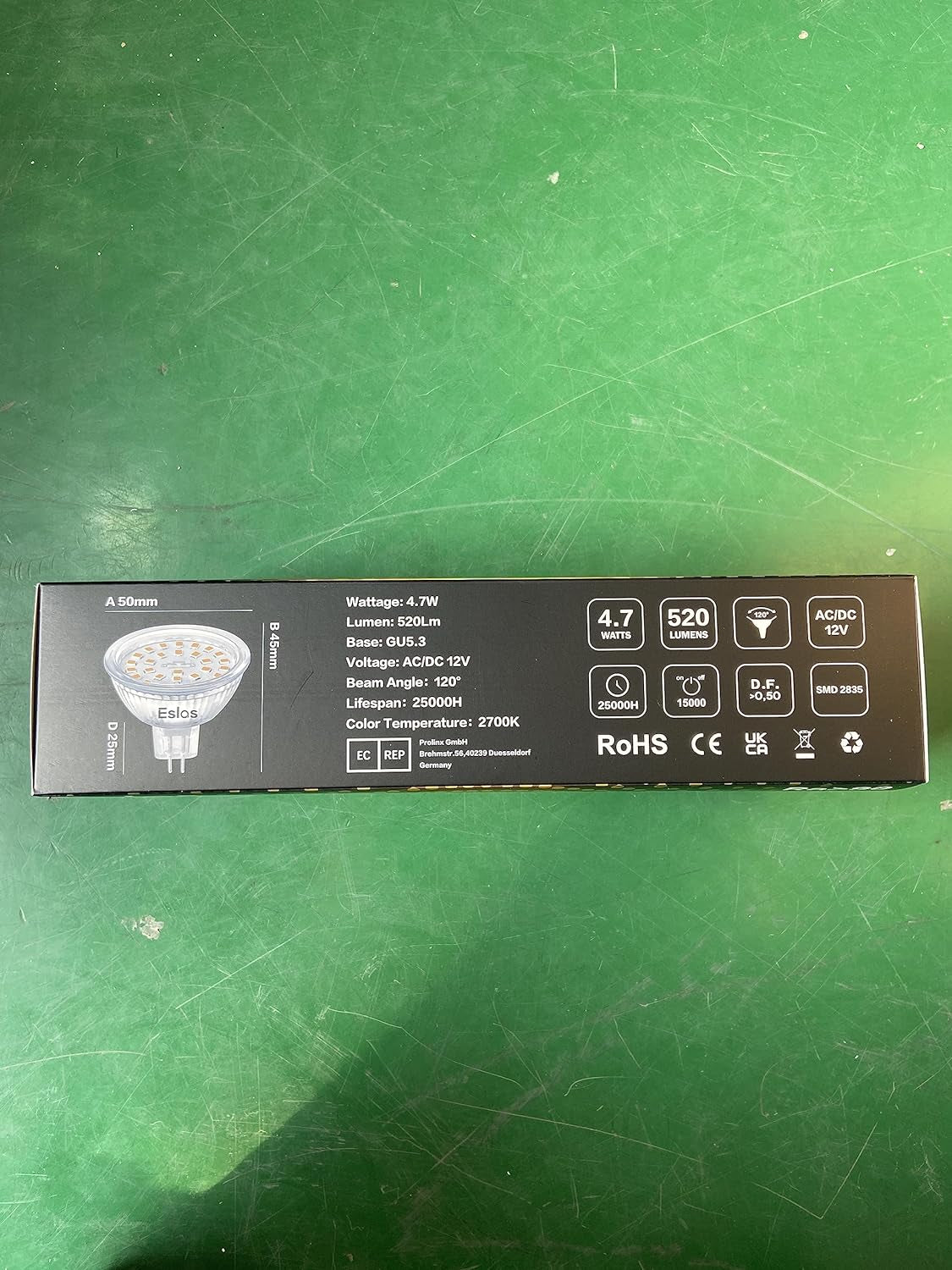 GU5.3 LED Bianco Caldo CRI>90, 2700K MR16 4,7W 520Lm, AC/DC 12V, Sostituisce 50 Watt, Angolo Di Emissione 120°, Non-Dimmerabile, Confezione Da 10 Pz