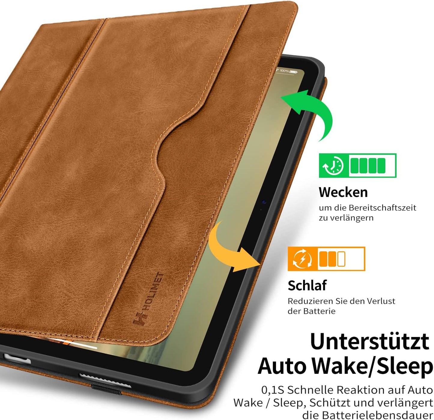 HOLIMET Custodia per Ipad 10 Generazione 2022 Con Portapenne, Ipad 10 Gen 2022, in Pelle PU, Cover Posteriore in TPU, Resistente Agli Urti, Auto Sonno/Sveglia per Ipad 10,9 Pollici, Colore: Marrone
