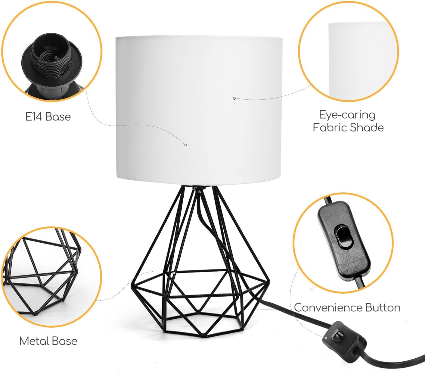 - Lampada Da Tavolo in Stile Industriale Retrò, Portalampada Con Attacco Piccolo E14, Lampada Comodino Con Base in Metallo E Paralume Bianco, Perfetto per Decorare Qualsiasi Stanza