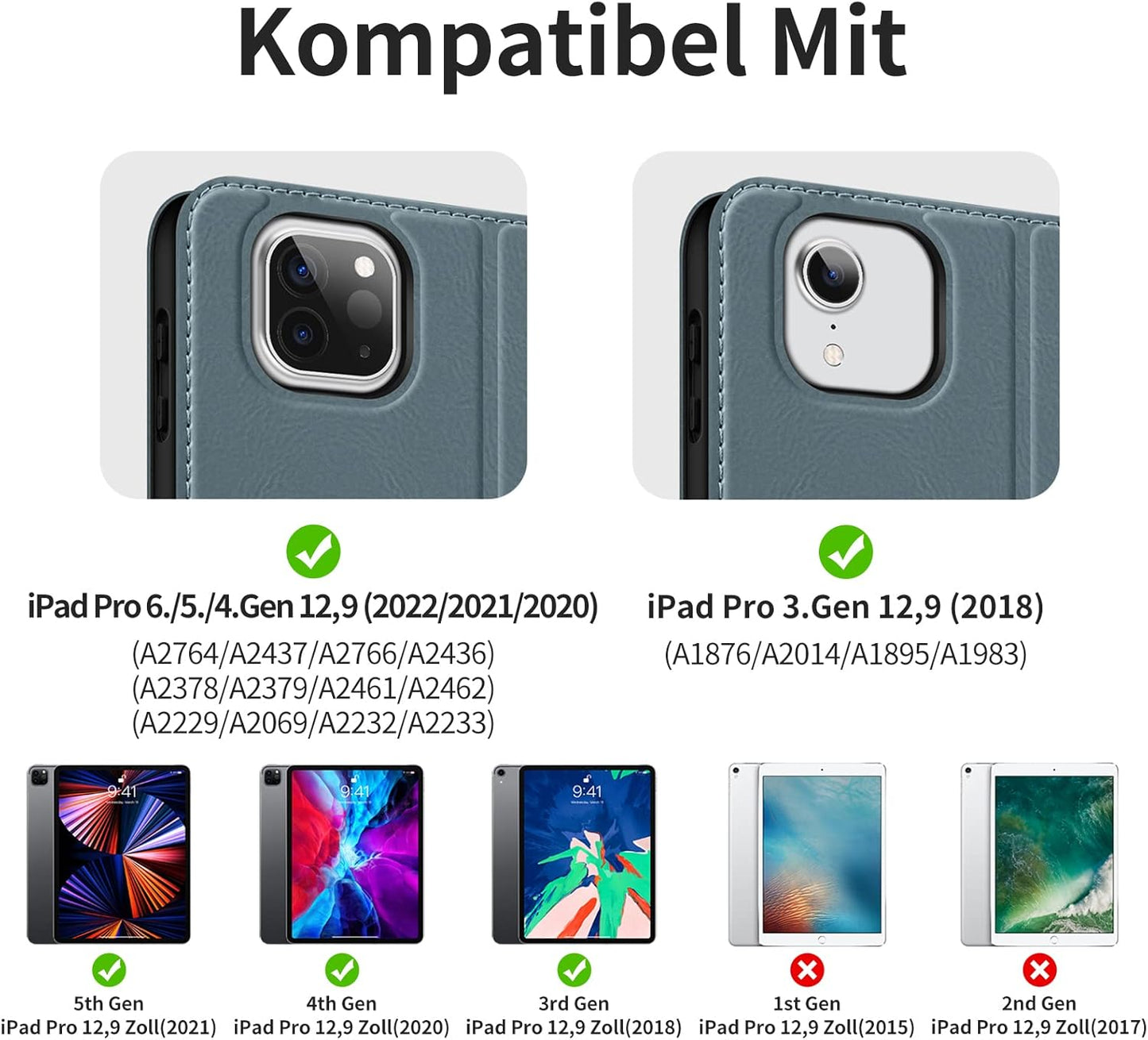 HOLIMET Custodia per Ipad Pro 12.9 2022 6 Generazione, 2022/2021/2020/2018 (6A/5A/4A/3A Gen) Ultra Smart Cover Con Pencil Holder per Pencil 2, Auto Svegliati/Sonno Case per Ipad Pro 12.9 Pollici, Blu