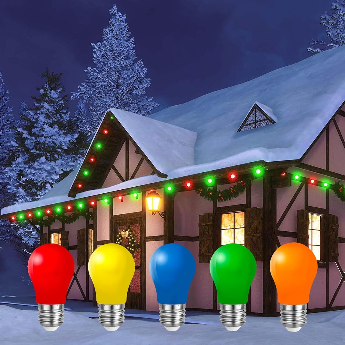 Lampadine Colorate a LED E27 3W, Lampadine LED Colorate E27, Lampadina LED Decorativa per Esterni, 220V AC, Colori Misti Rosso Verde Blu Giallo Arancio, Plastica, Confezione Da 20